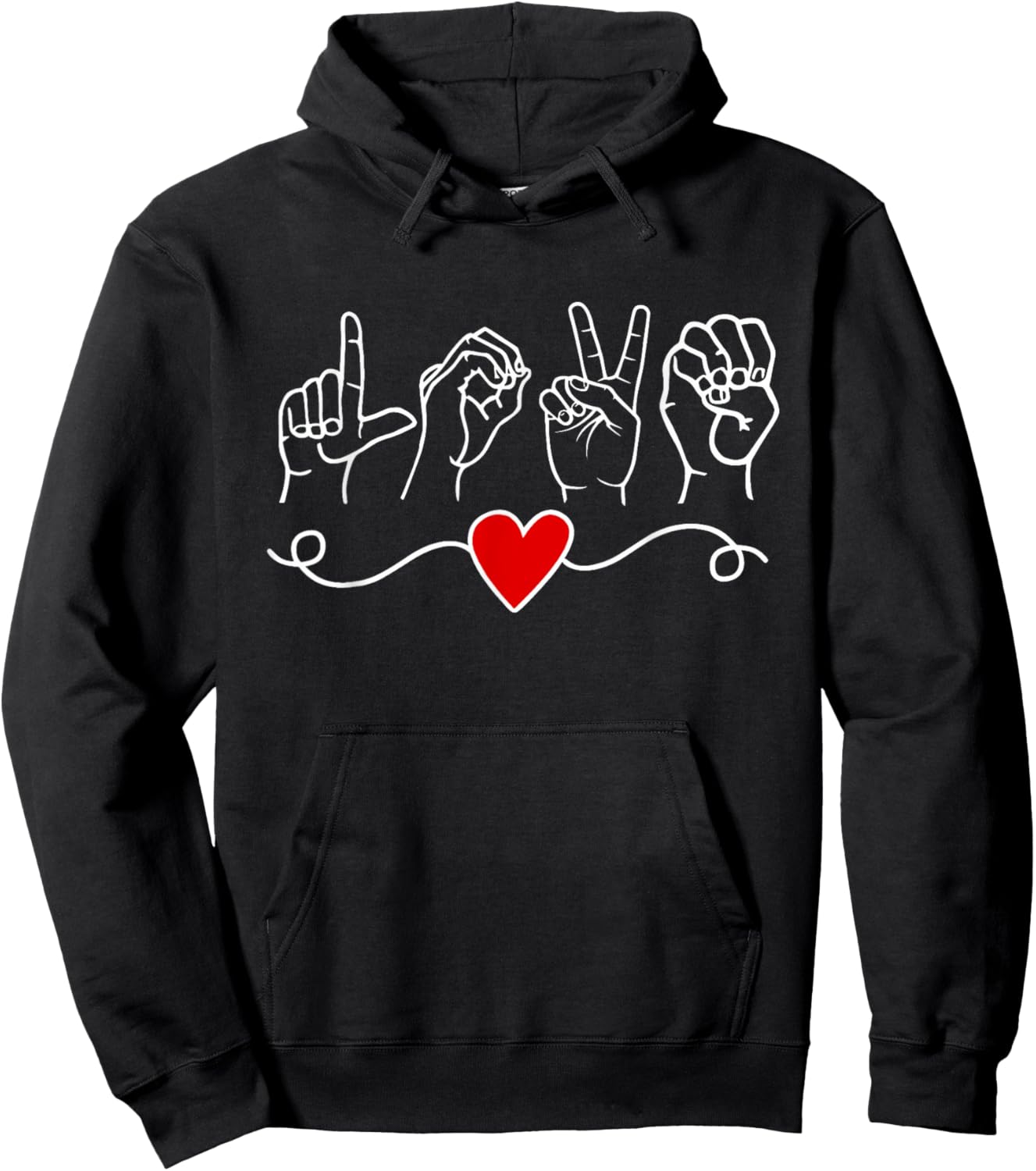 Valentines Day I Love You Hand Sign ASL Heart Women Men Hoodie - Hoodie | Black