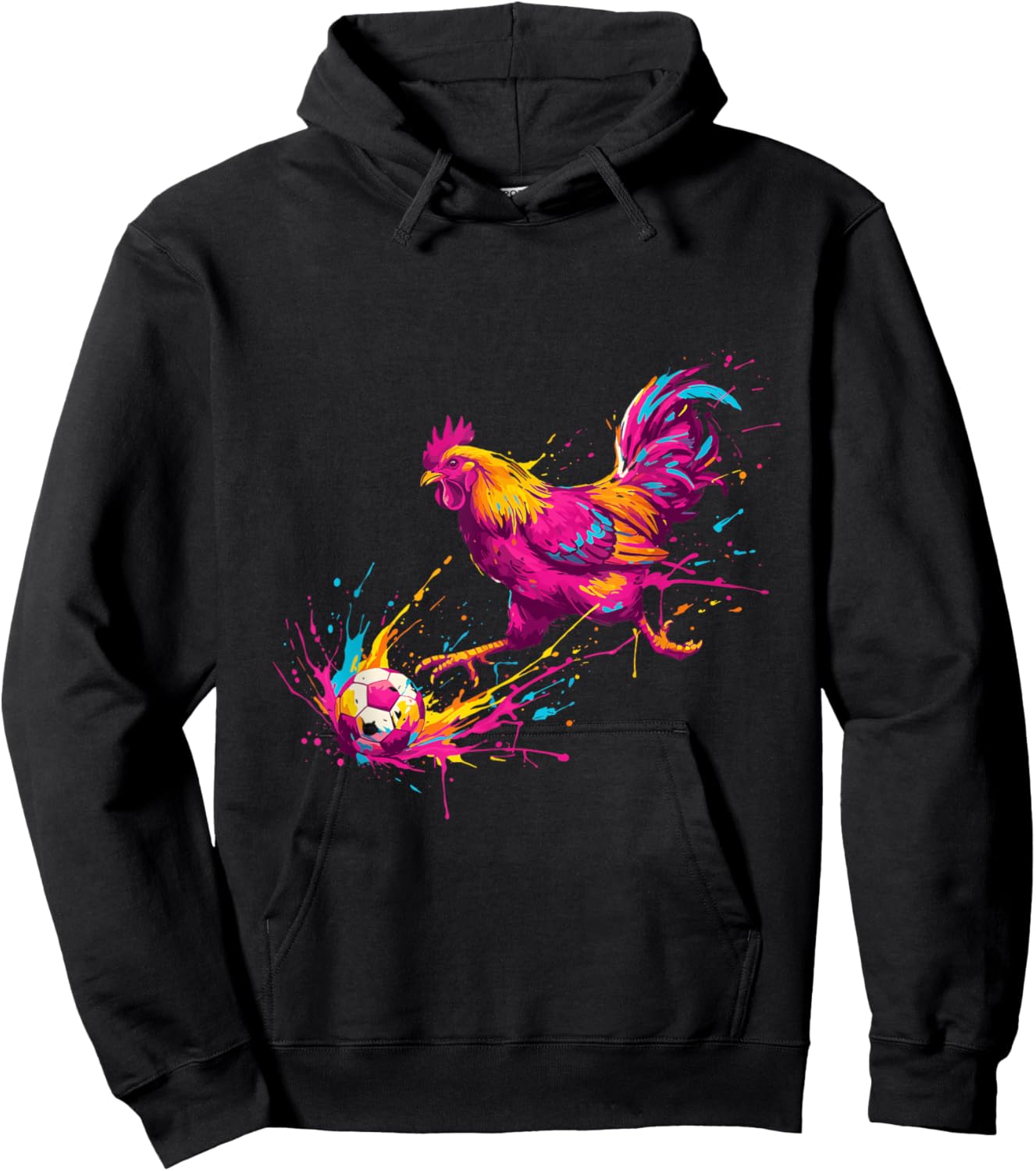 Soccer Player Chicken Art Paint Splatter Hoodie - Hoodie | Black