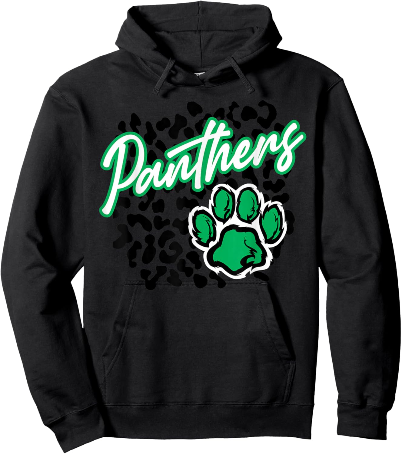 Panthers Leopard Print Paw Green Panther Pride School Spirit Hoodie - Hoodie | Black