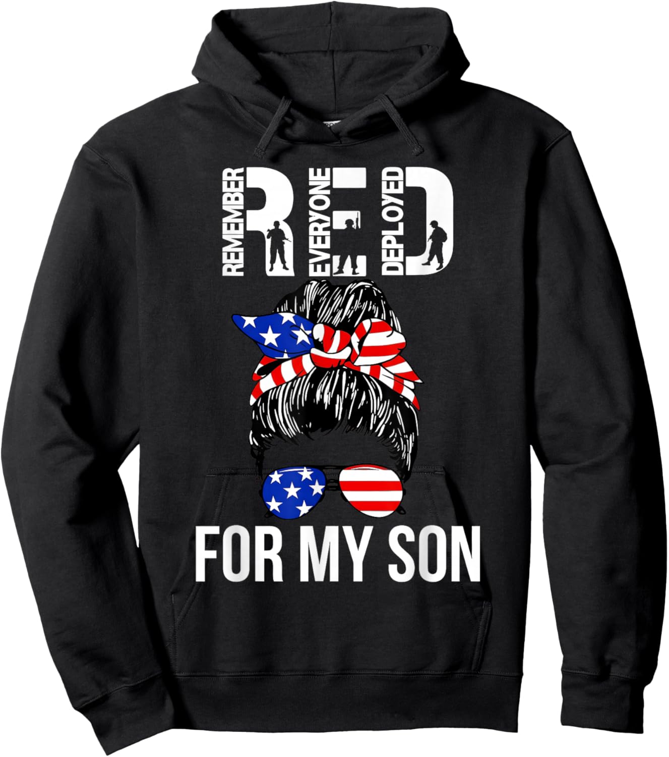Military American Flag RED Remember Everyone Deployed Hoodie - Hoodie | Black