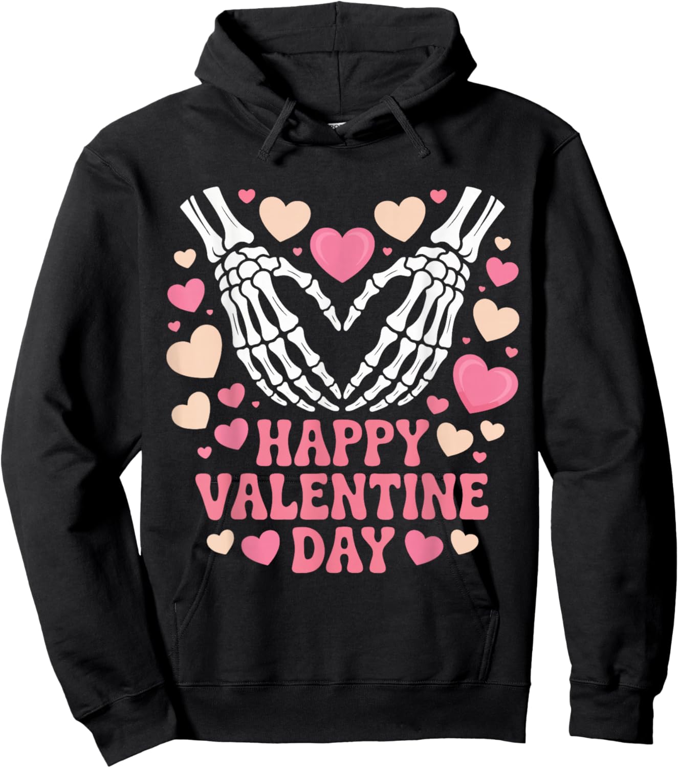 Happy Valentines Day Spooky Skeleton Hands Heart Hoodie - Hoodie | Black