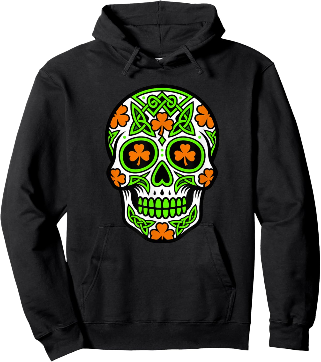 Sugar Skull St Patricks Day Shamrock Celtic Knot Skeleton Hoodie - Hoodie | Black