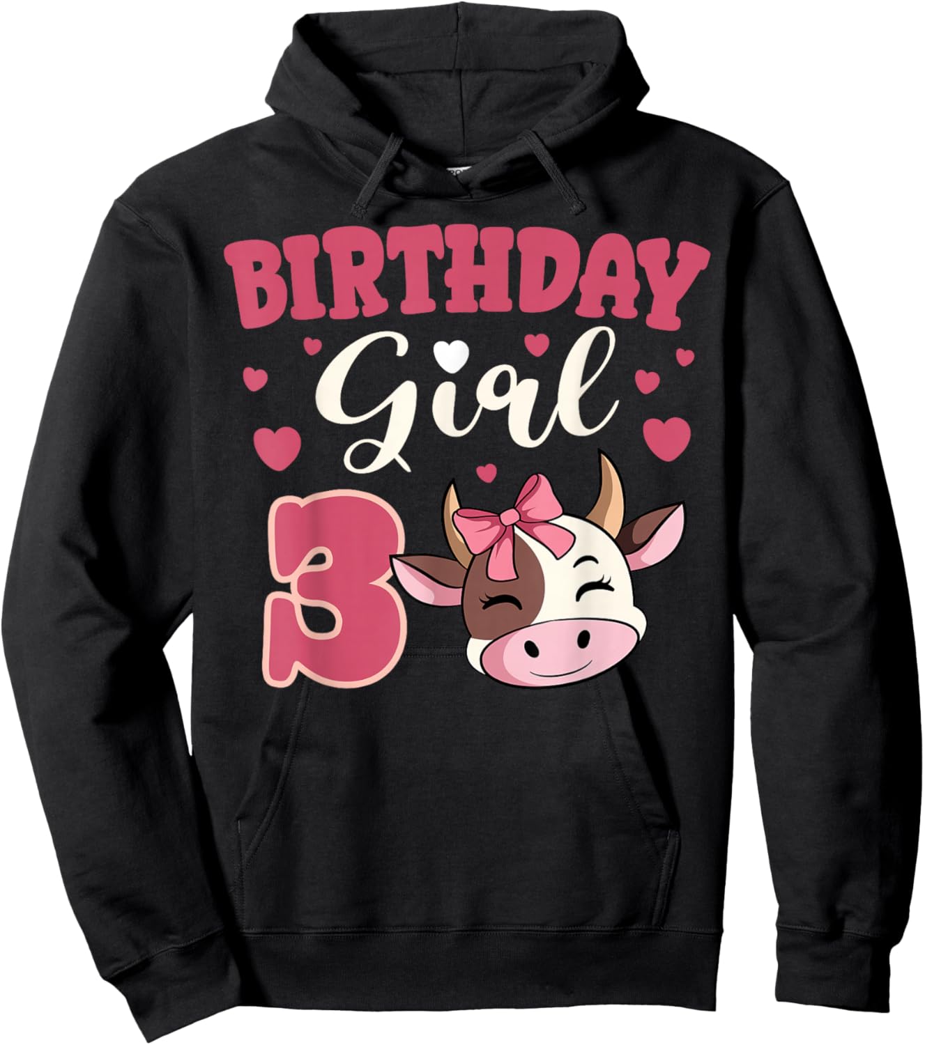 Cow 3rd Birthday Girl Party Moo Barn Animal Farmyard Vet Hoodie - Hoodie | Black