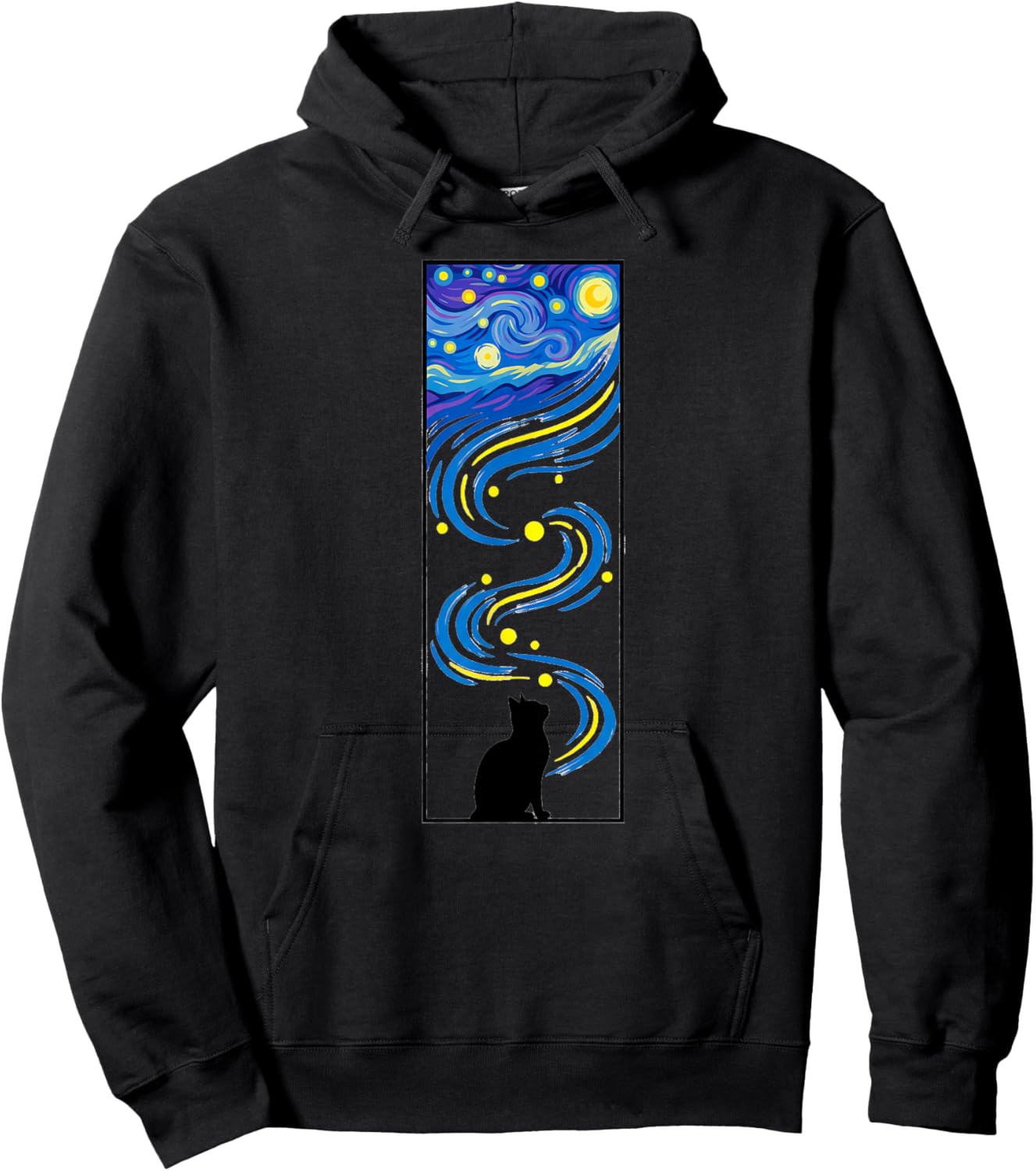 Starry Night Flowing Sky Cat Art Hoodie - Hoodie | Black