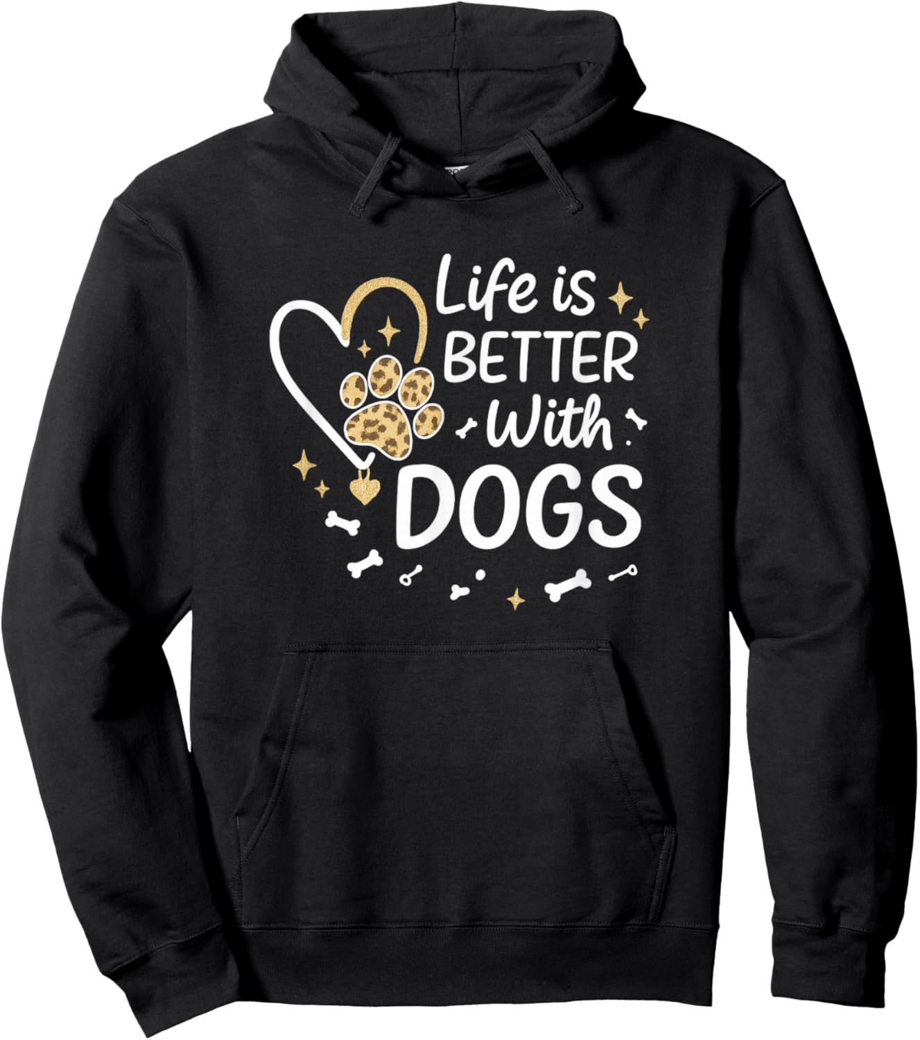 Life is Better with Dogs Paw Heart Cute Graphic Hoodie - Hoodie | Black