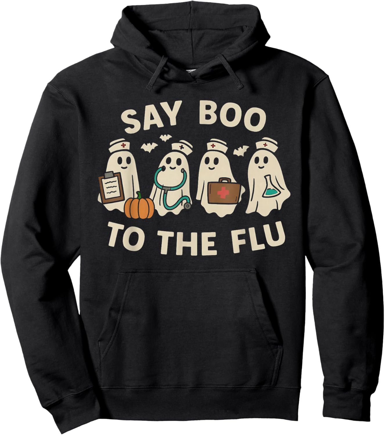 Nurse Halloween Ghost Crew Vaccine Say Boo to The flu Hoodie - Hoodie | Black