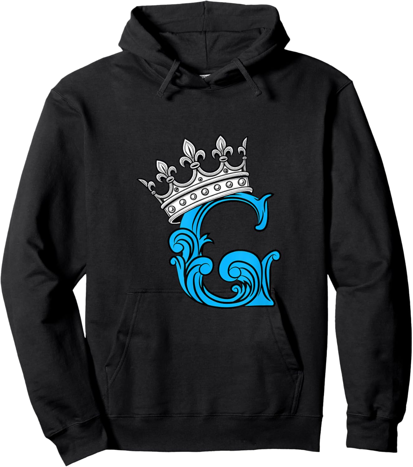 Blue Color Letter G Initial + Crown Blue Graphic Hoodie - Hoodie | Black