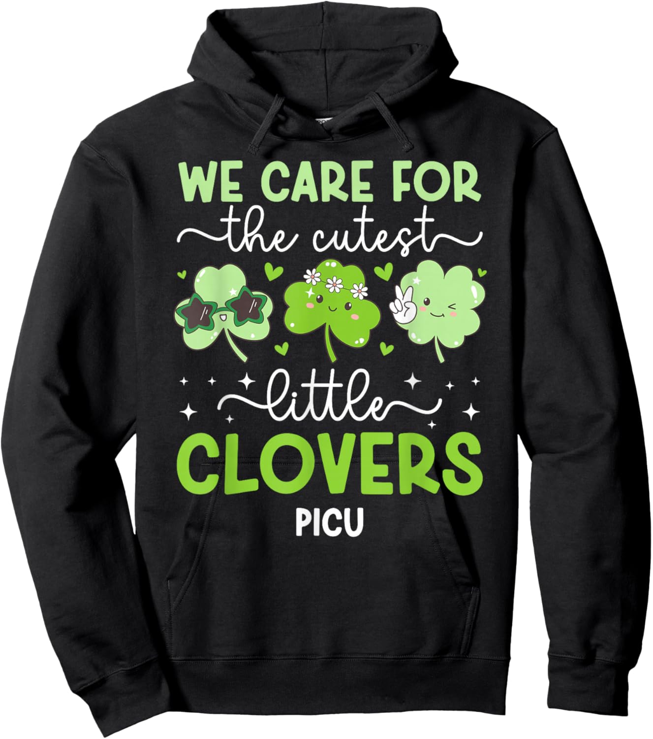 PICU Nurse St. Patrick's Day Pediatric ICU Nurse Shamrock Hoodie - Hoodie | Black