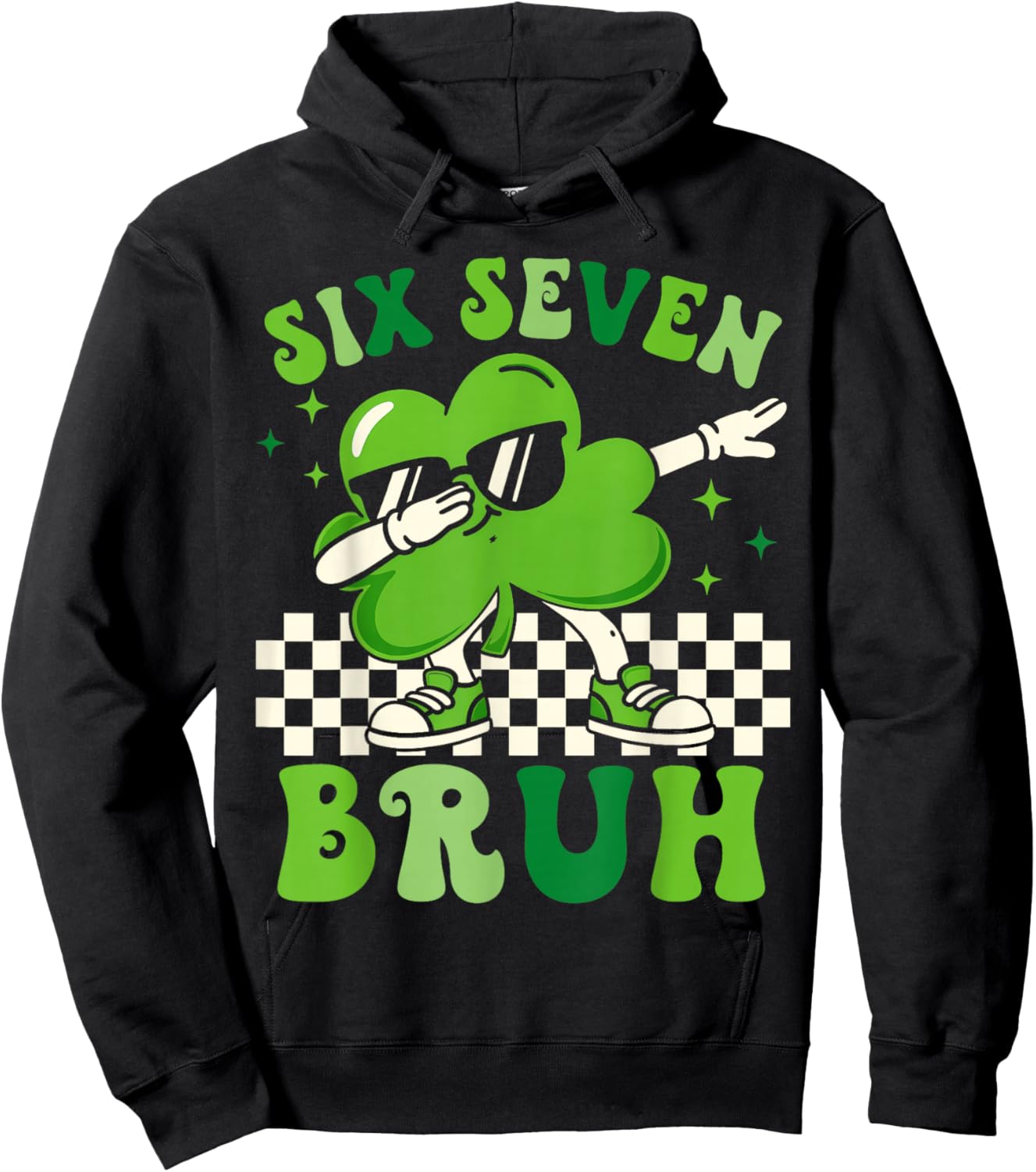 Six Seven Bruh Shamrock 67 Meme St Patrick's Day Boys Girls Hoodie - Hoodie | Black