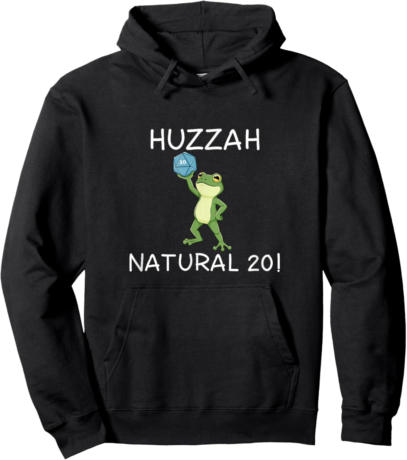 Funny RPG Gamer Frog Knight Saying Huzzah Natural 20 Hoodie - Hoodie | Black