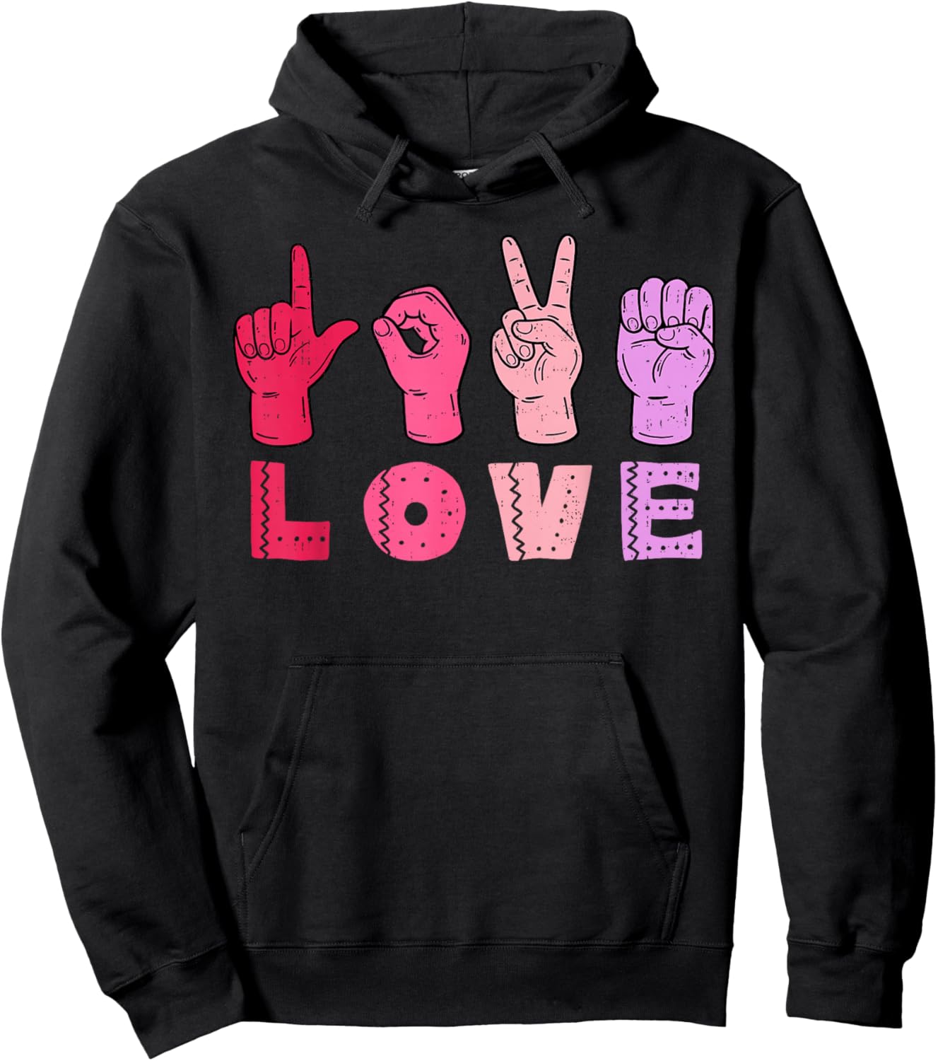 Love Hand Sign Language ASL Valentines Day Men Women Kids Hoodie - Hoodie | Black