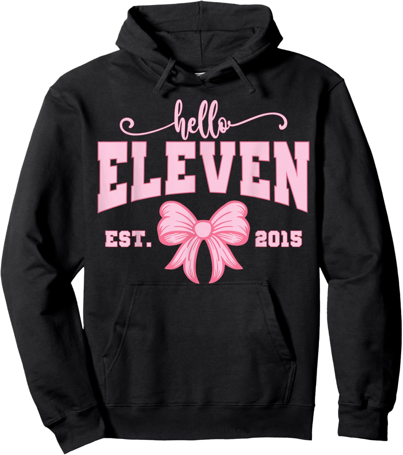 Hello Eleven Est 2015 Girls Coquette Bow 11th Birthday Hoodie - Hoodie | Black