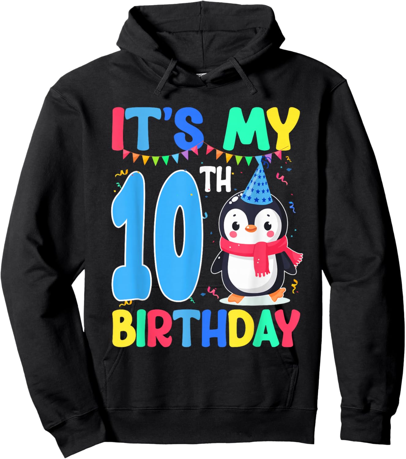 10 Year Old Birthday Penguin Themed It's My 10th Birthday Hoodie - Hoodie | Black