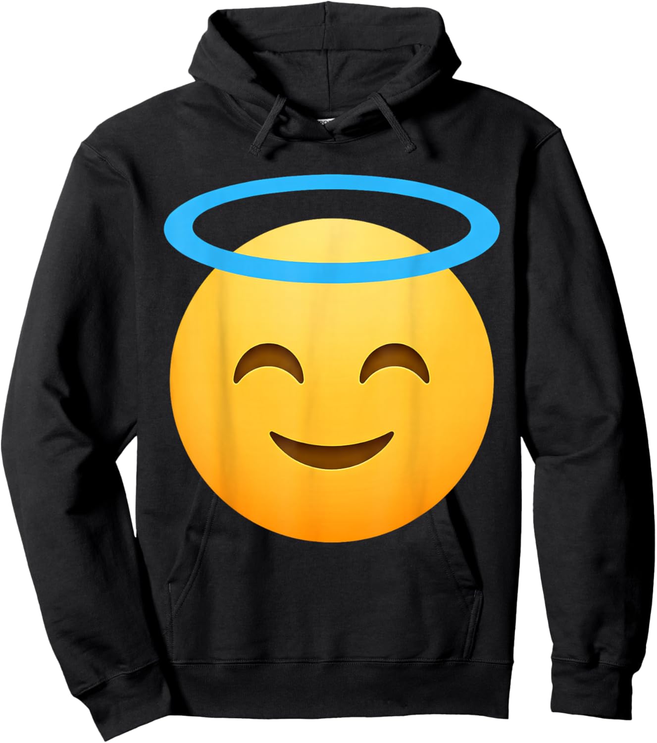 Funny Emoticon Smiling Face with Halo Angel Hoodie - Hoodie | Black