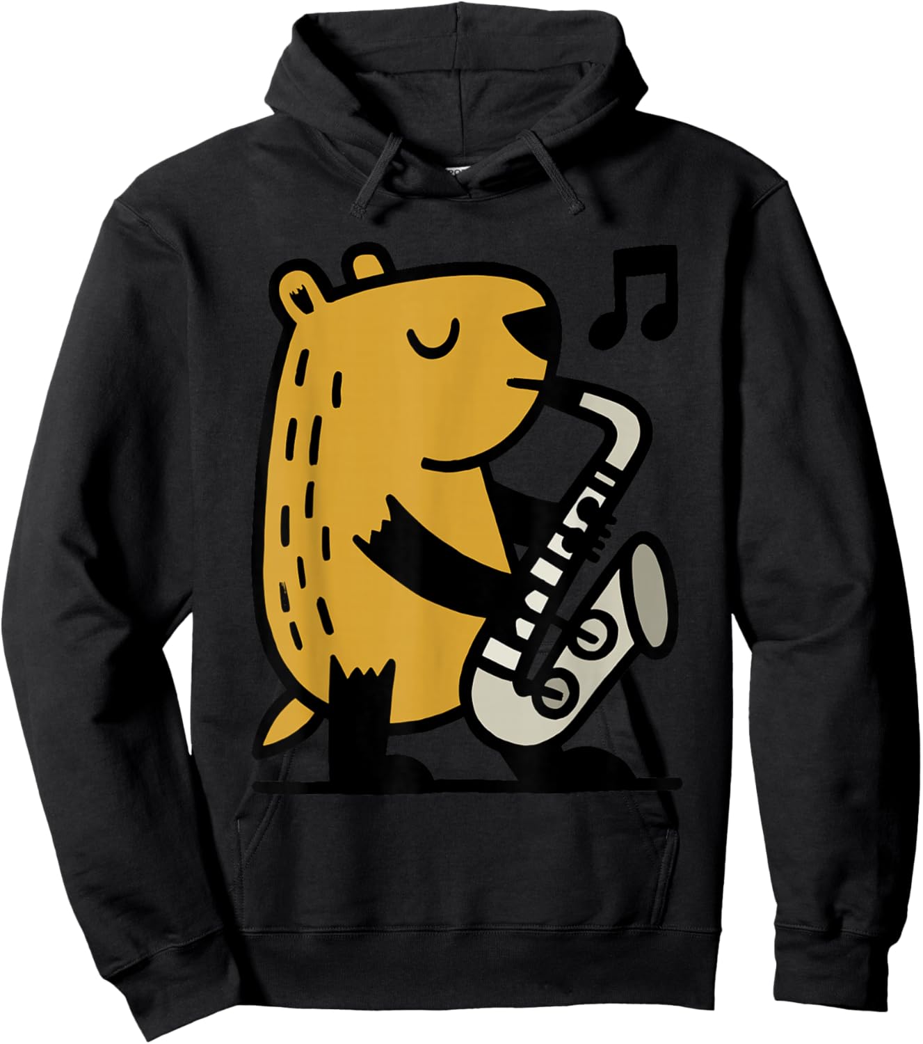 Capybara Playing Saxophone Cartoon Graphic Hoodie - Hoodie | Black