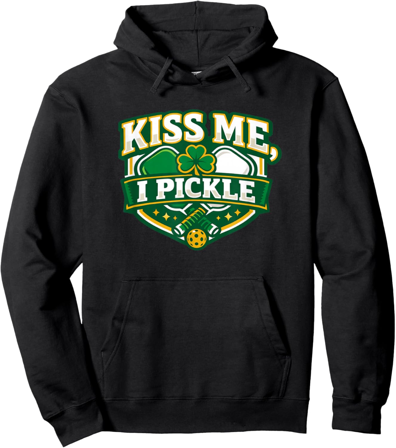 Kiss Me I Pickle Saint Patricks Day Pickleball Player Hoodie - Hoodie | Black