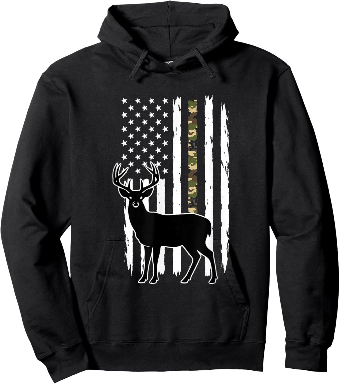Deer Camo American Flag Buck Patriotic Hunting Design Hoodie - Hoodie | Black