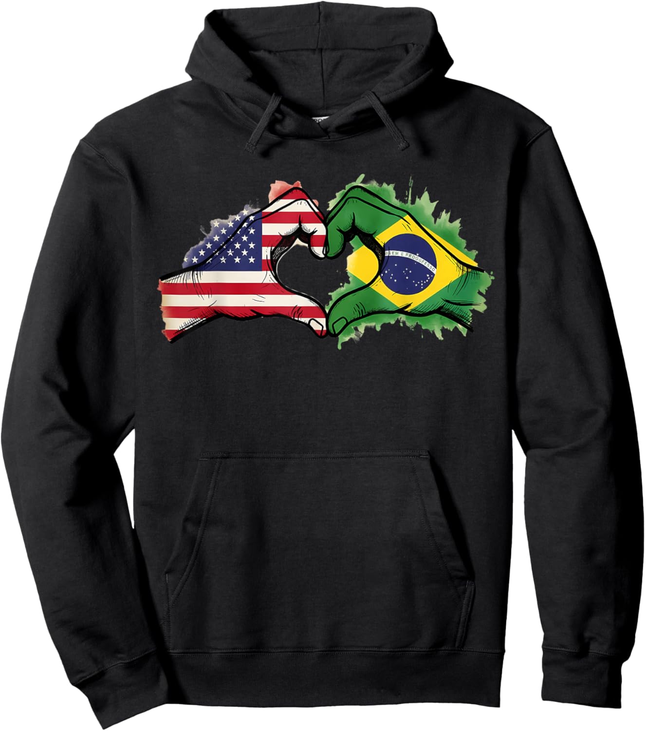 Brasil Flag Half Brazil Half America Brazilian Pride Hoodie - Hoodie | Black