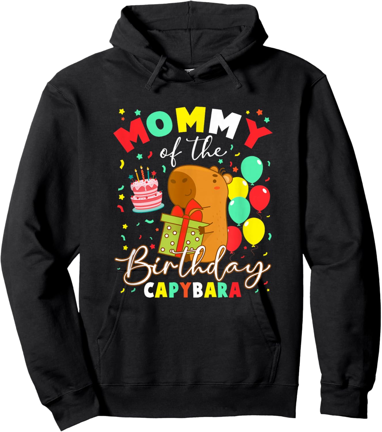 Mommy of The Birthday Capybara Girl Bday Party Family Hoodie - Hoodie | Black