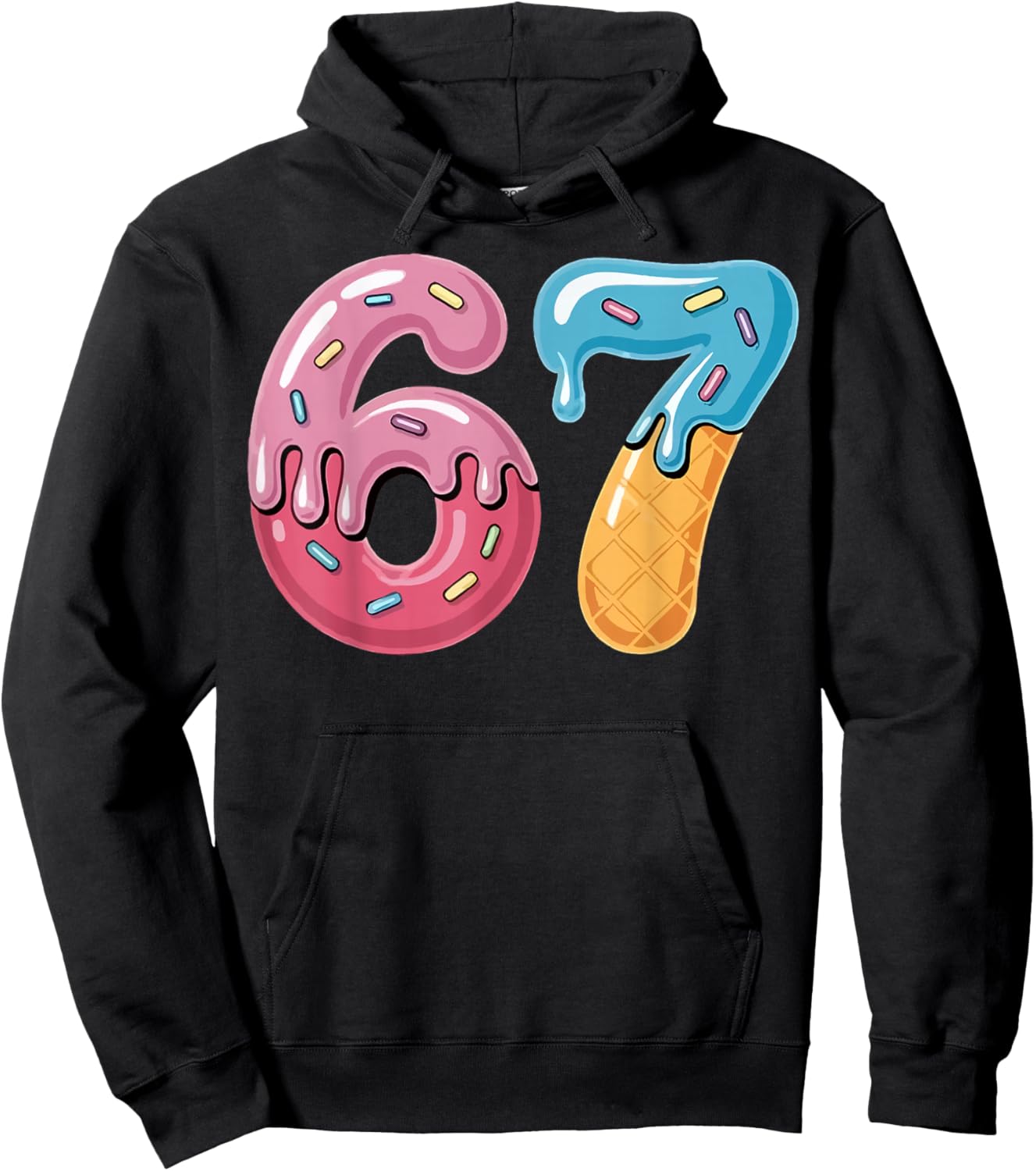 67 Ice Cream Drip Meme Funny Six Seven Gen Alpha Slang Hoodie - Hoodie | Black