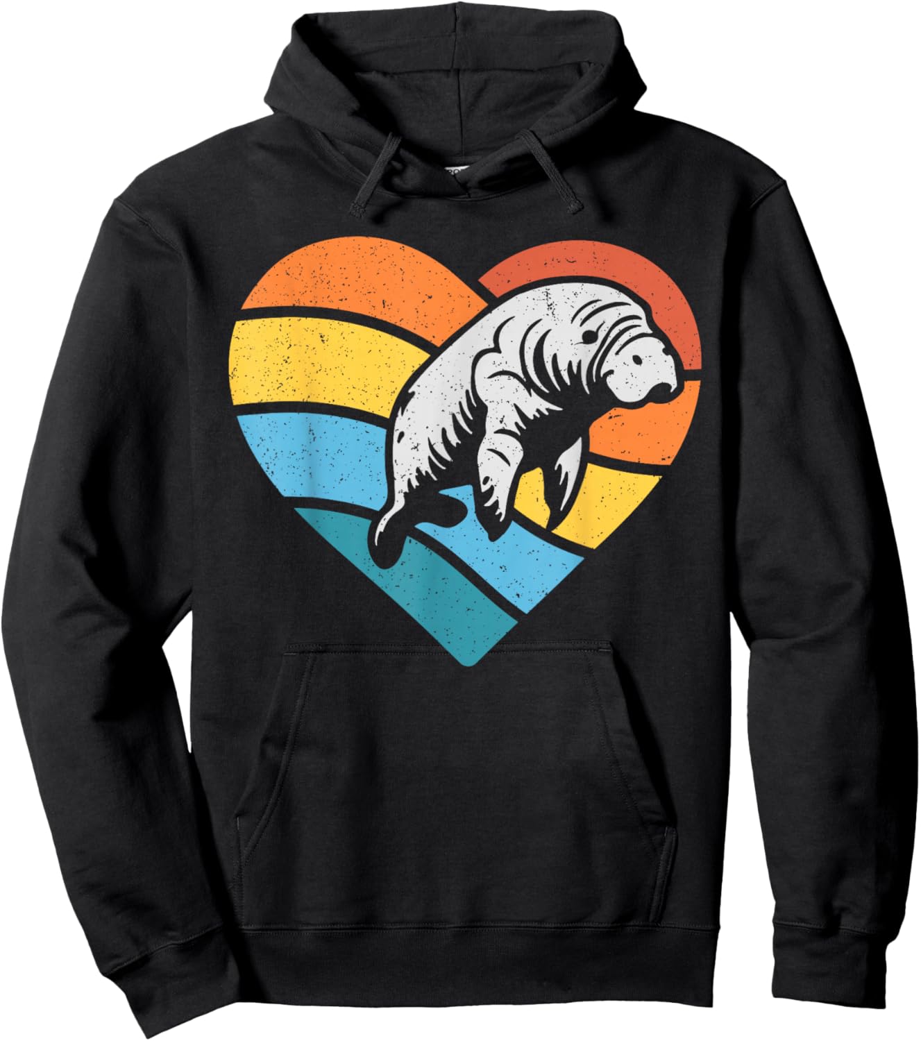 Sea Manatee Valentines Vintage Heart Hoodie - Hoodie | Black