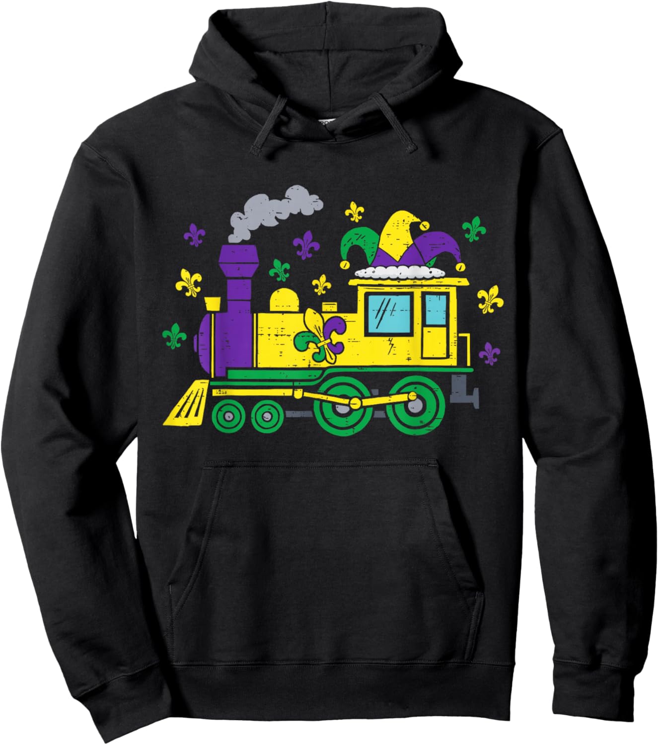 Cute Mardi Gras Train with Fleur De Lis Boys Kids Toddler Hoodie - Hoodie | Black