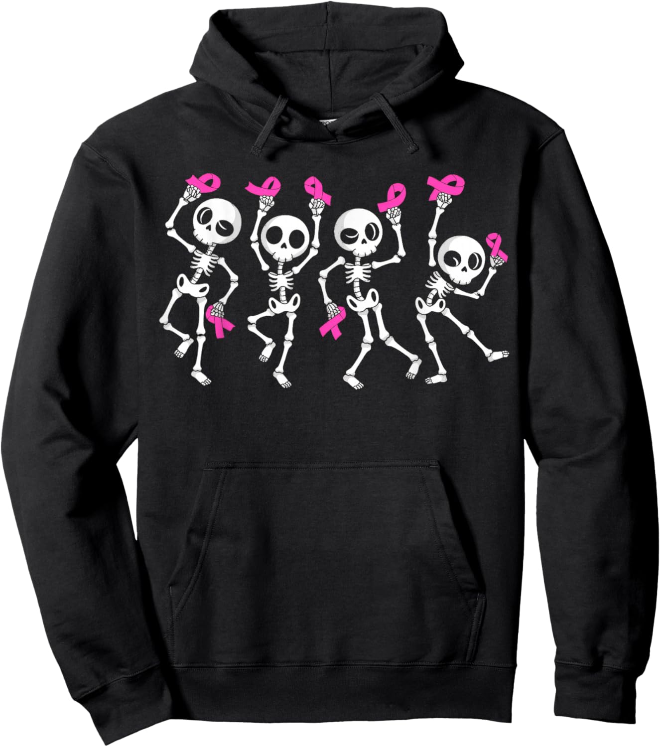 Pink Ribbon Breast Cancer Awareness Skeleton Hoodie - Hoodie | Black