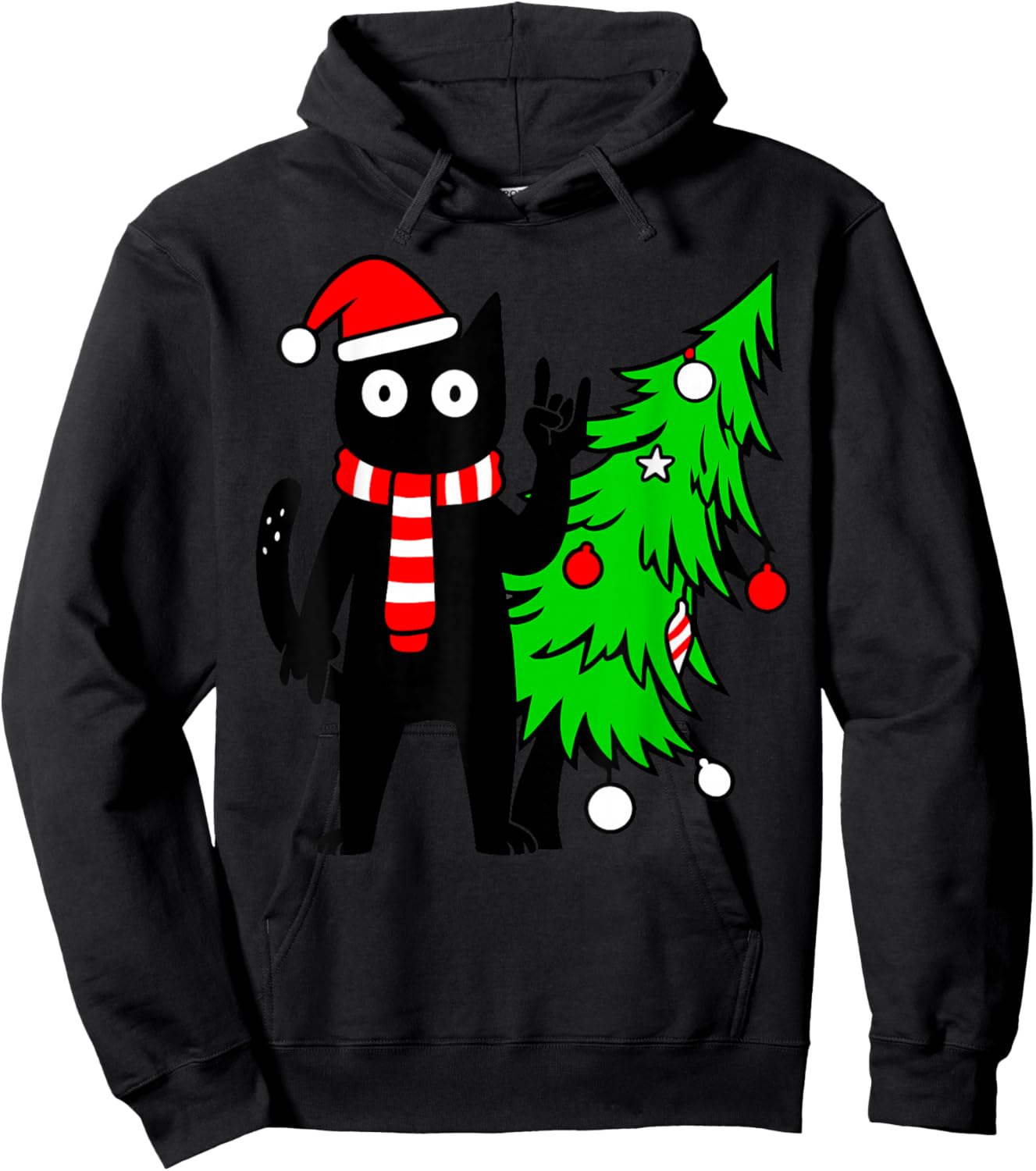 Christmas Cat Men Family Funny Black Cat Tree Hoodie - Hoodie | Black