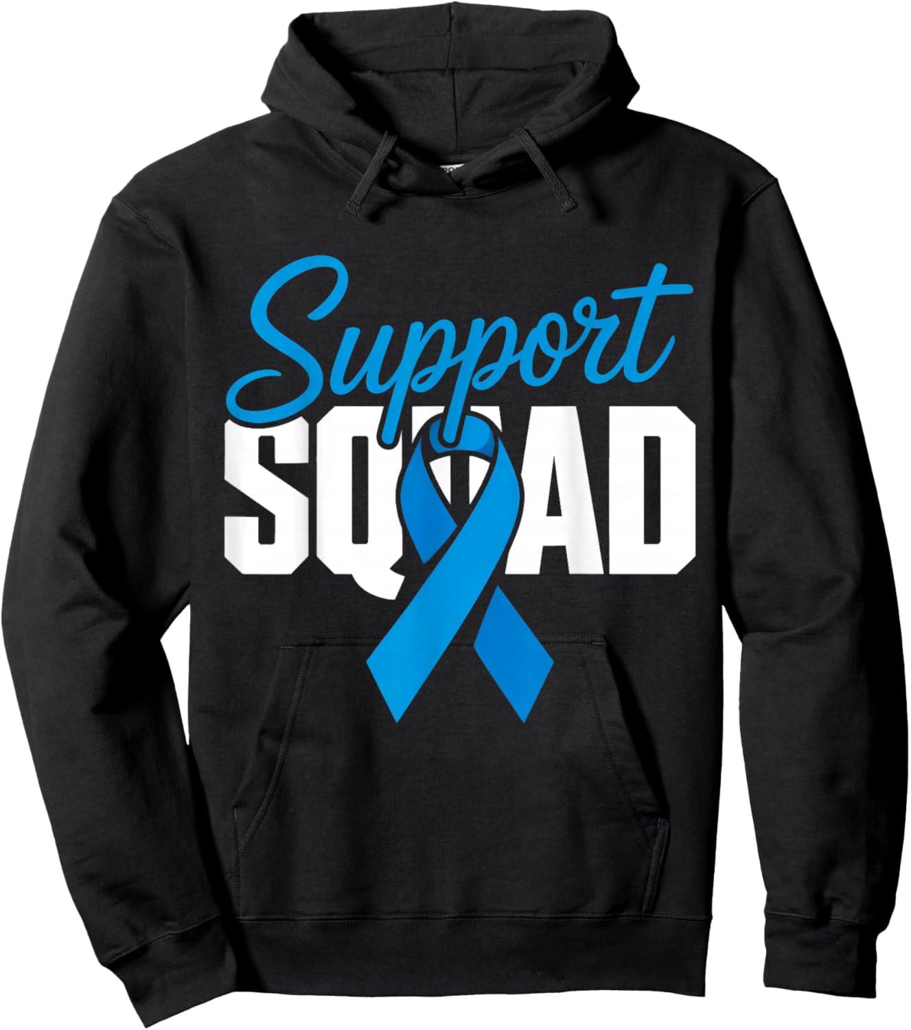 Colon Cancer Awareness Support Squad Blue Ribbon Family Hoodie - Hoodie | Black