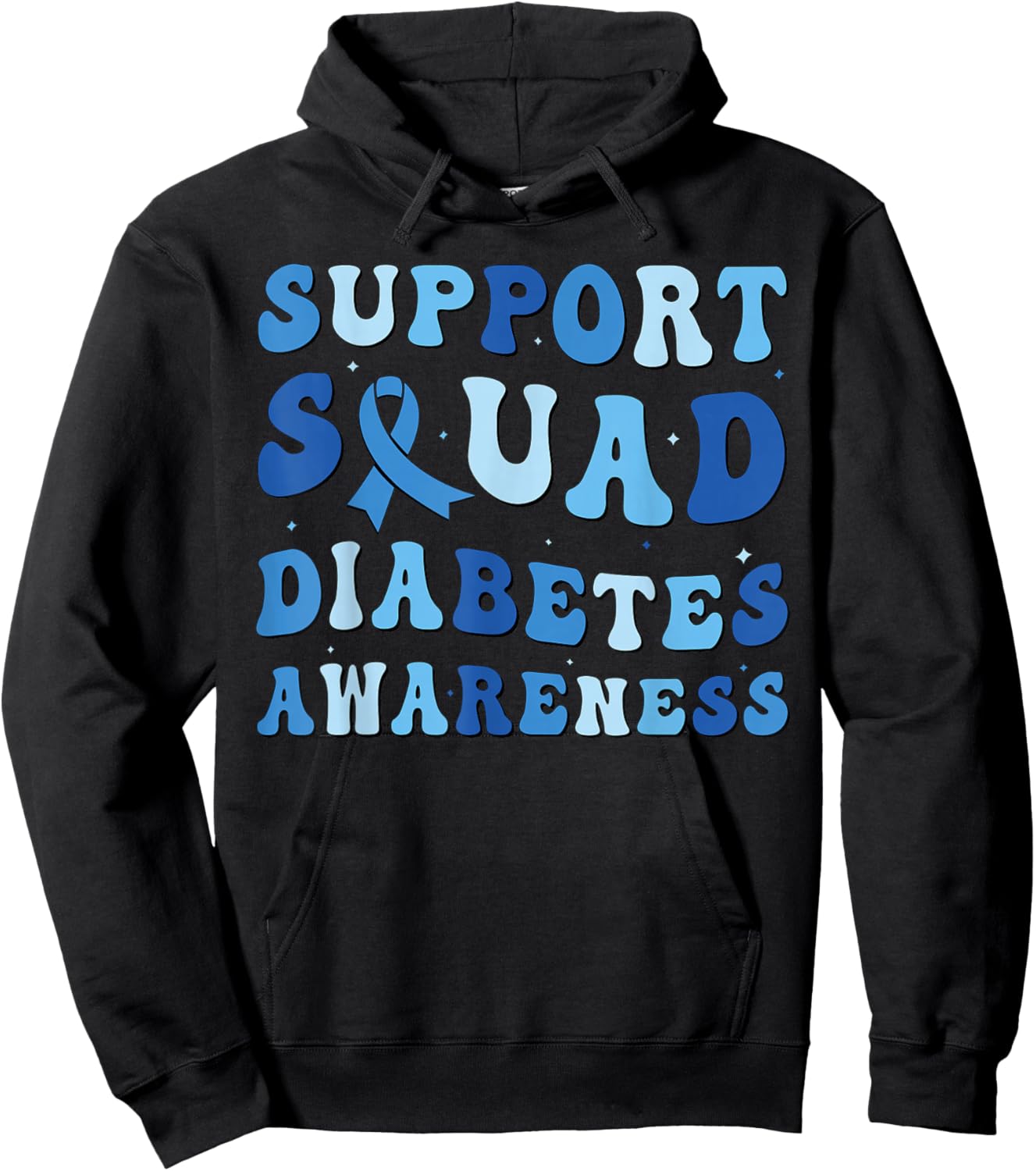 Diabetes Awareness Warrior Support Squad Groovy Blue Ribbon Hoodie - Hoodie | Black