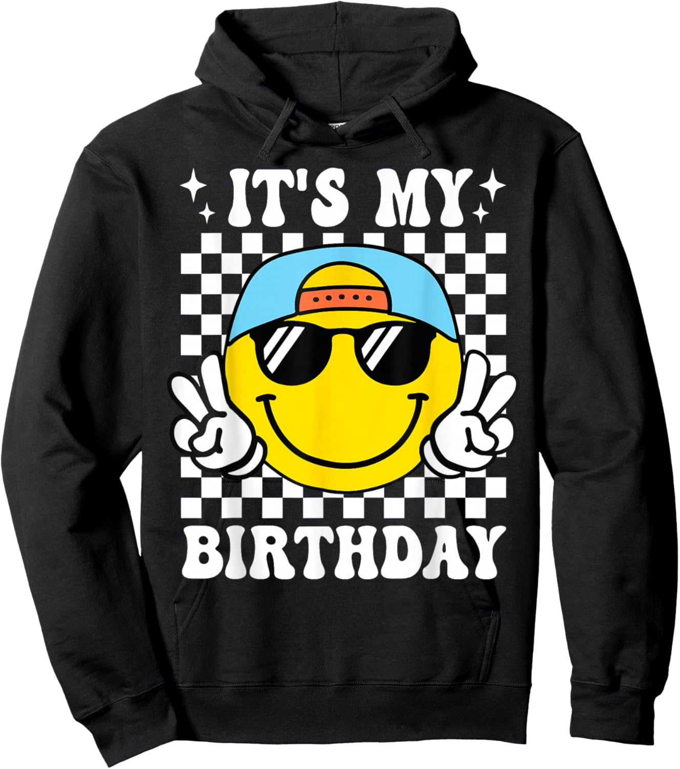 Groovy It's My Birthday Boys Kids Happy Face Birthday Party Hoodie - Hoodie | Black