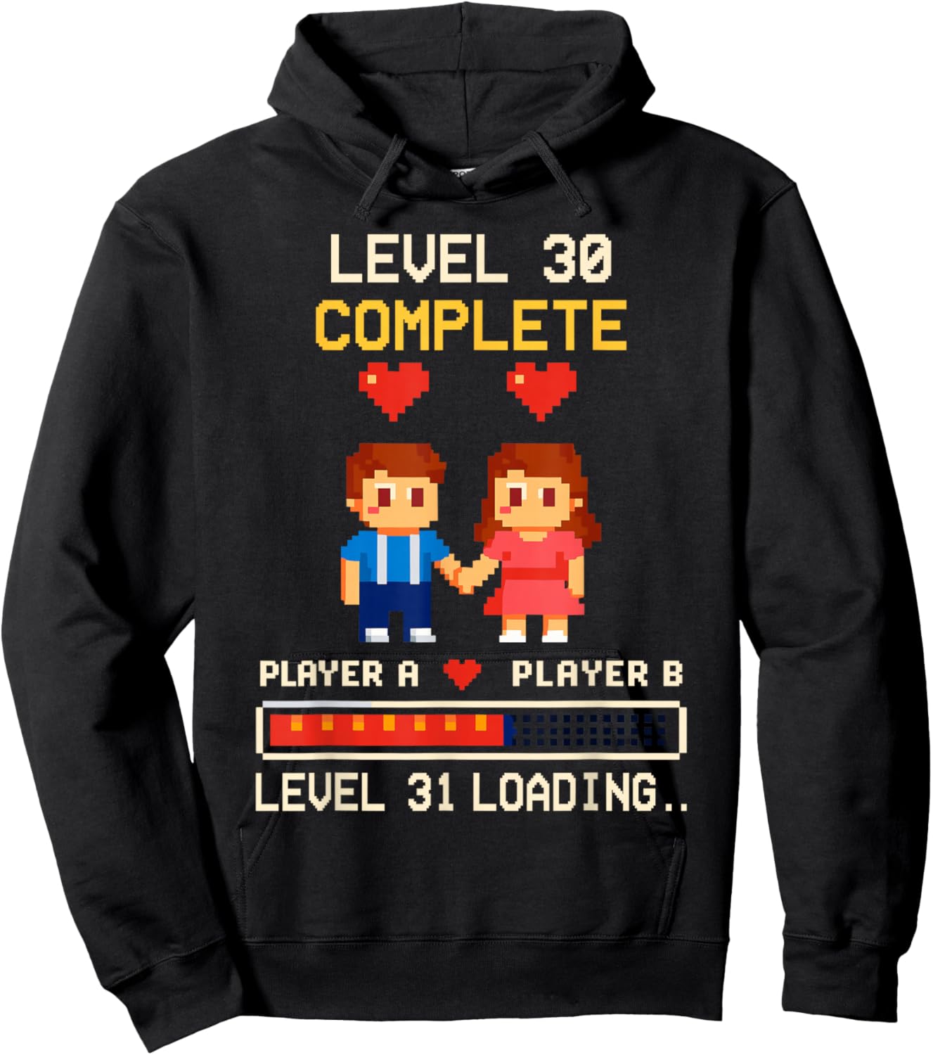30th Wedding Anniversary Gamer Vintage Level 30 Complete Hoodie - Hoodie | Black