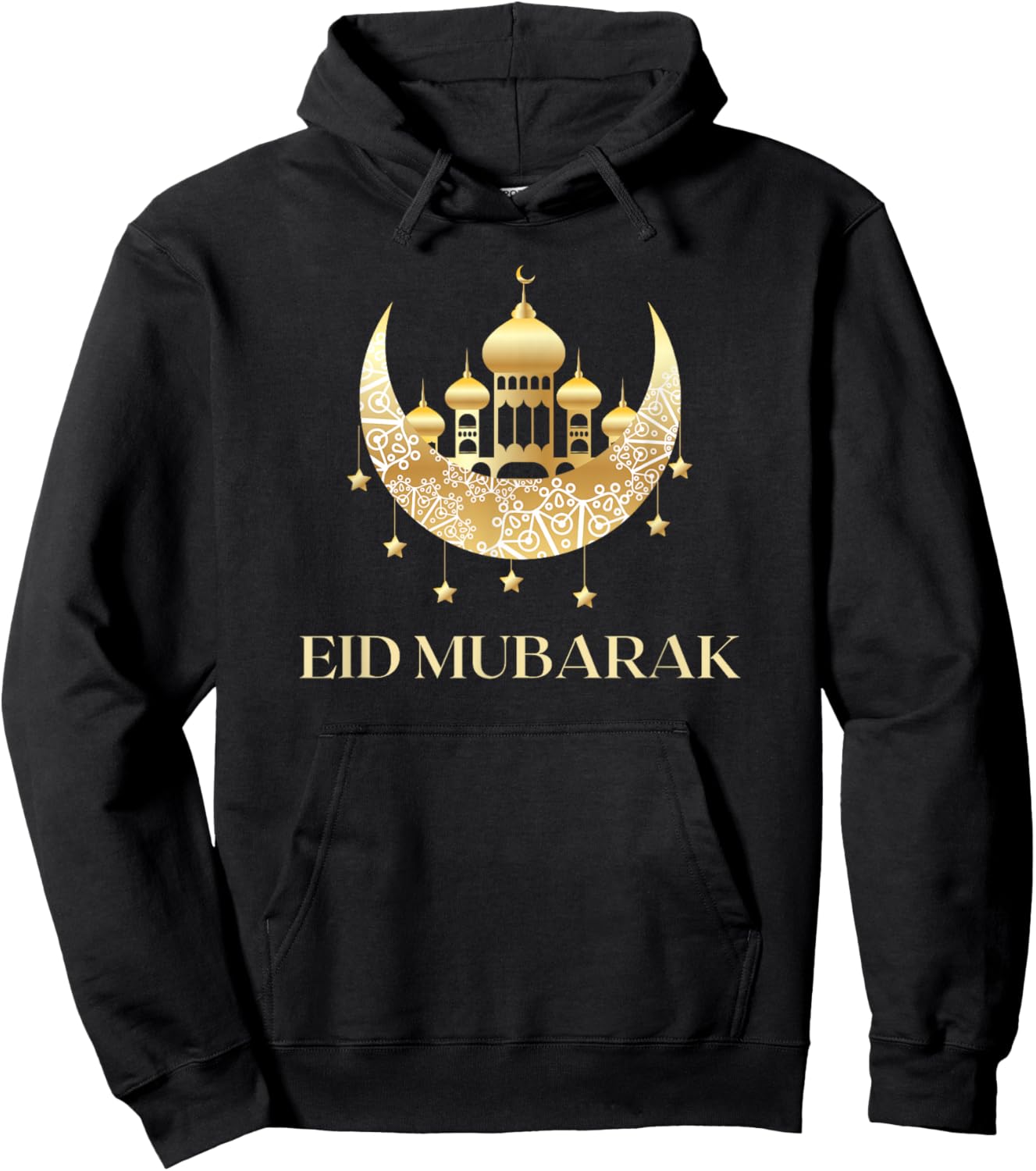 Eid Mubarak Golden Crescent Mosque Illustration Hoodie - Hoodie | Black