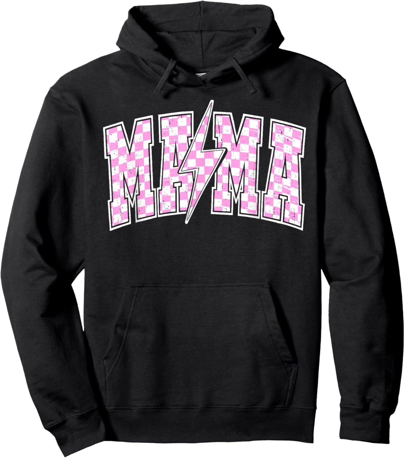 Mama Lightning Bolt Checkered Varsity Mom Women Mother's Day Hoodie - Hoodie | Black