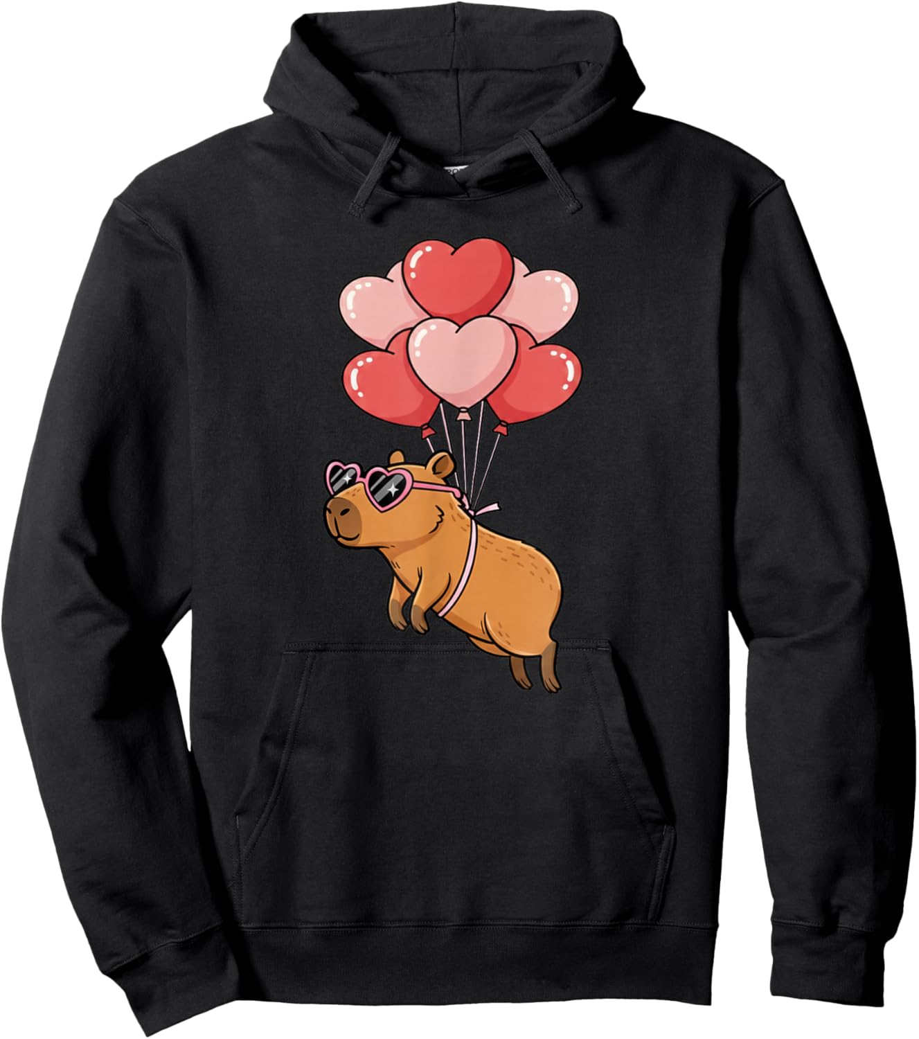 Kids Girls Valentines Day Heart Balloons Capybara Hoodie - Hoodie | Black