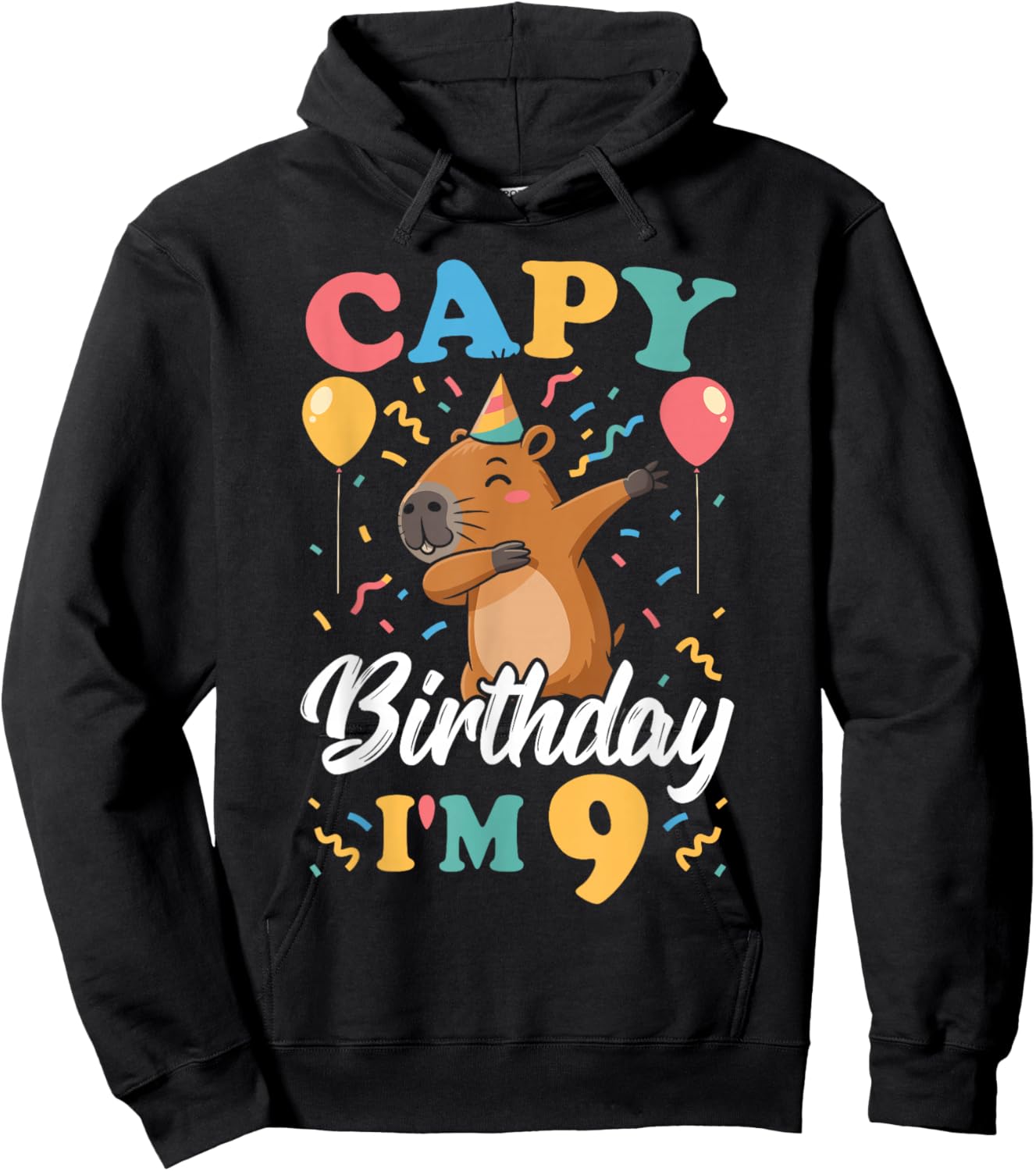 Capy Birthday I'm 9 Birthday Boy Dabbing Capybara Hoodie - Hoodie | Black