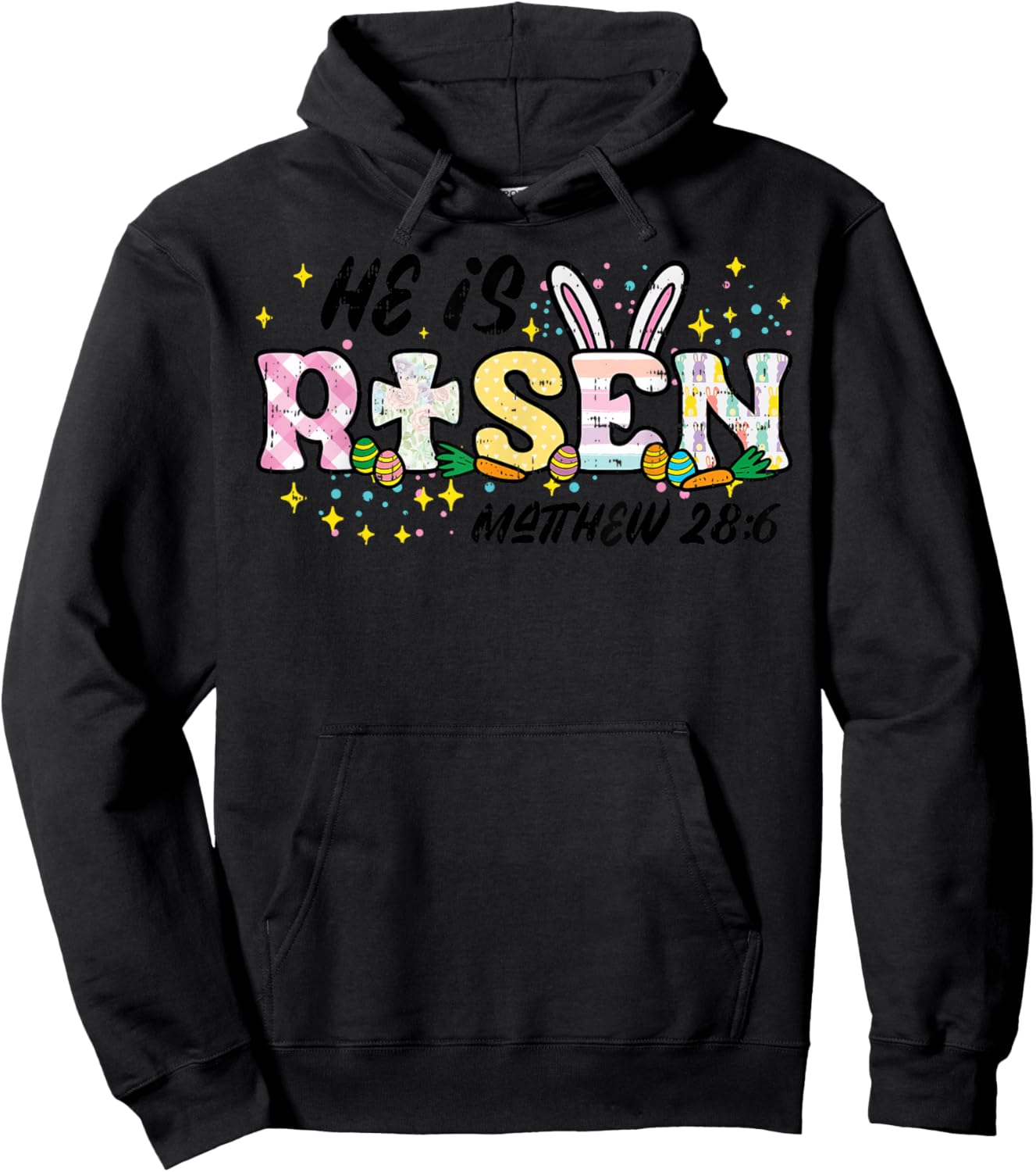 Easter He is Risen Matthew 28 6 Christian Women Men Kids Hoodie - Hoodie | Black
