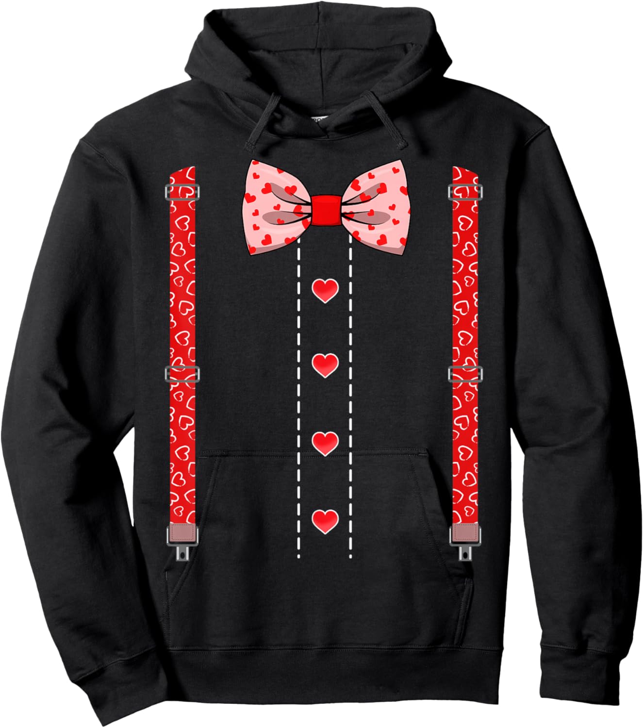 Hearts Bow Tie Suspenders Valentines Day Shirts Kids Boys Hoodie - Hoodie | Black