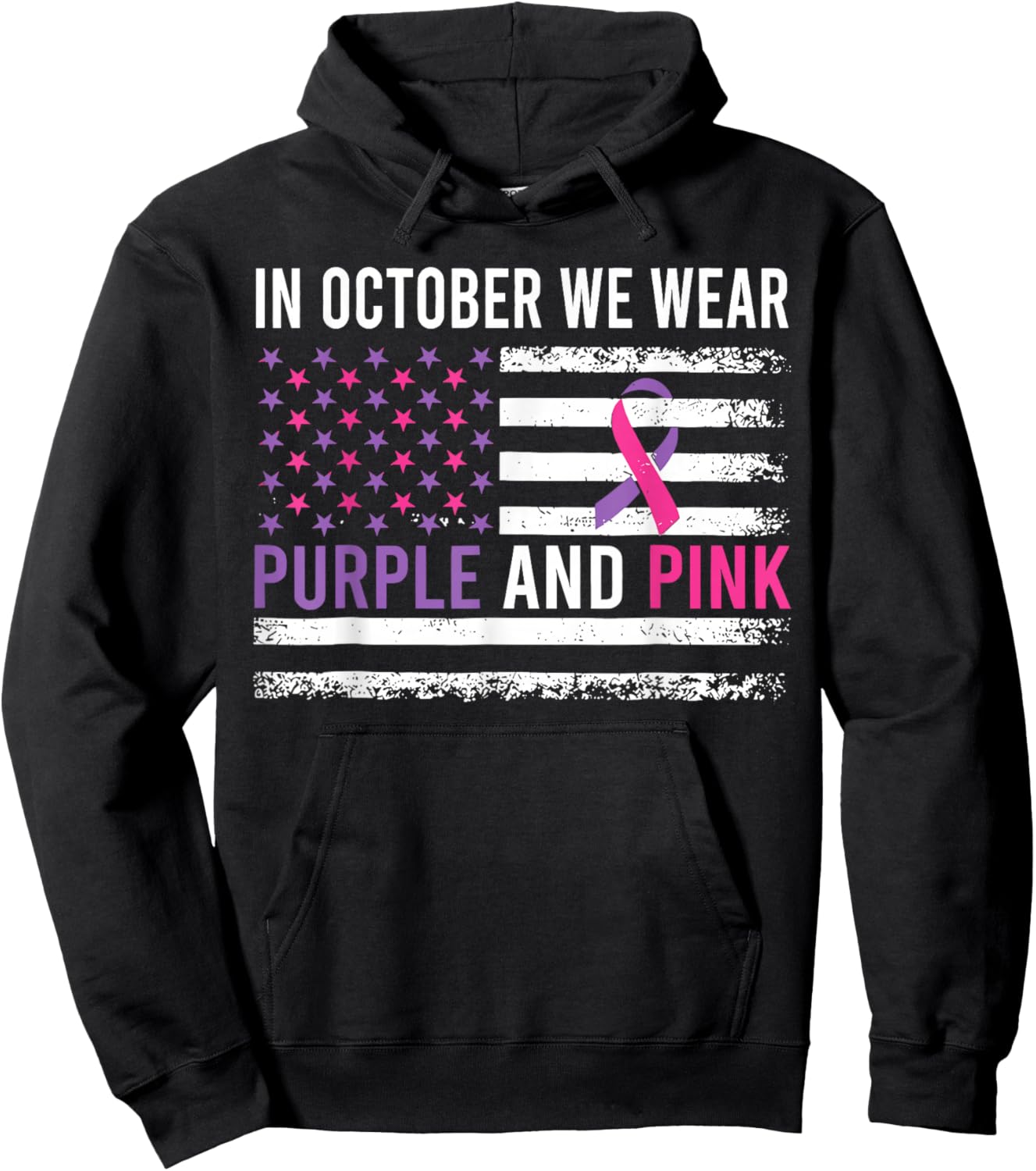 in October We Wear Purple and Pink USA Flag Men Women Kids Hoodie - Hoodie | Black