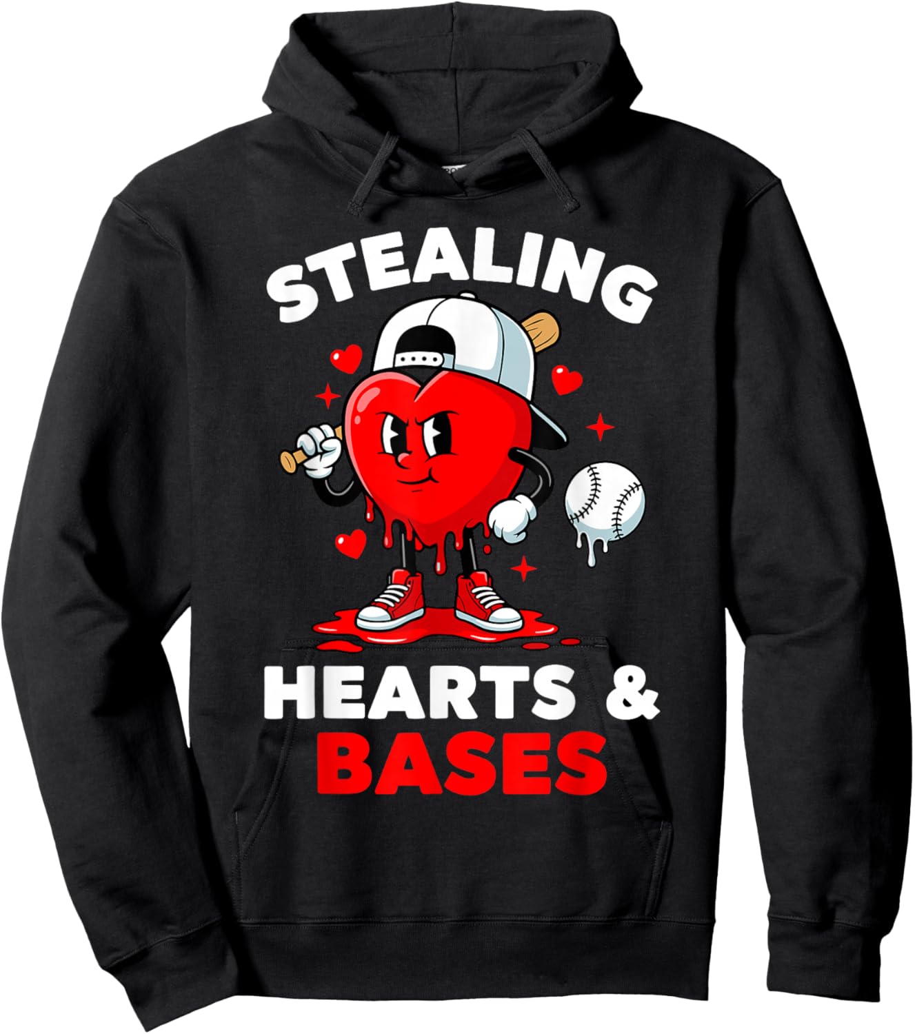 Boys Valentines Baseball Drip Icecream Stealing Hearts Kids Hoodie - Hoodie | Black
