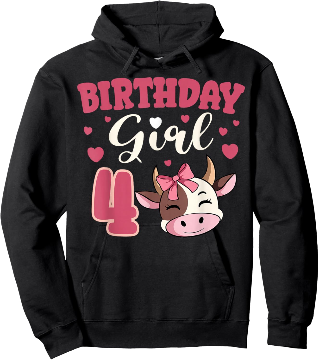 Cow 4th Birthday Girl Party Moo Barn Animal Farmyard Vet Hoodie - Hoodie | Black