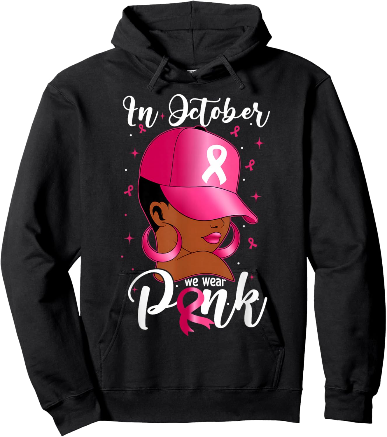 in October We Wear Pink Black Women Breast Cancer Awareness Hoodie - Hoodie | Black