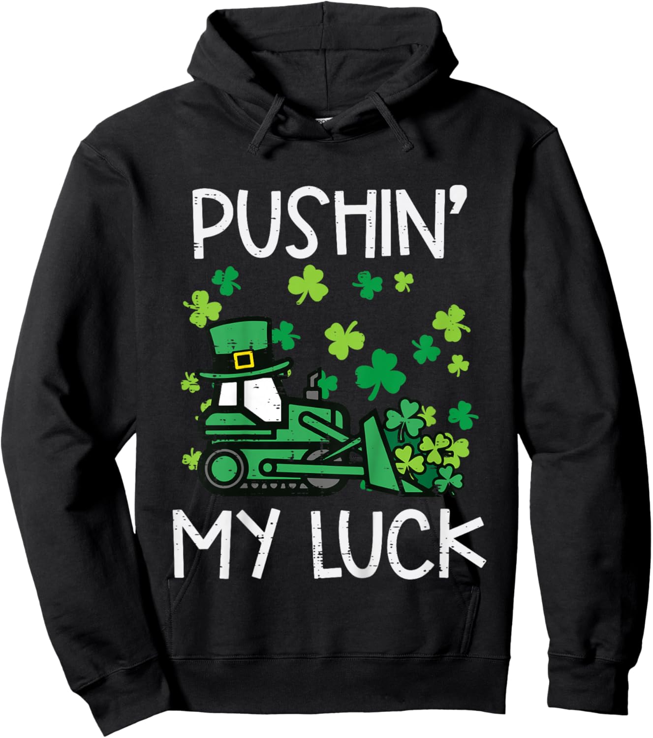 Kids Bulldozer Pushin My Luck St Patricks Paddys Day Boys Kids Hoodie - Hoodie | Black