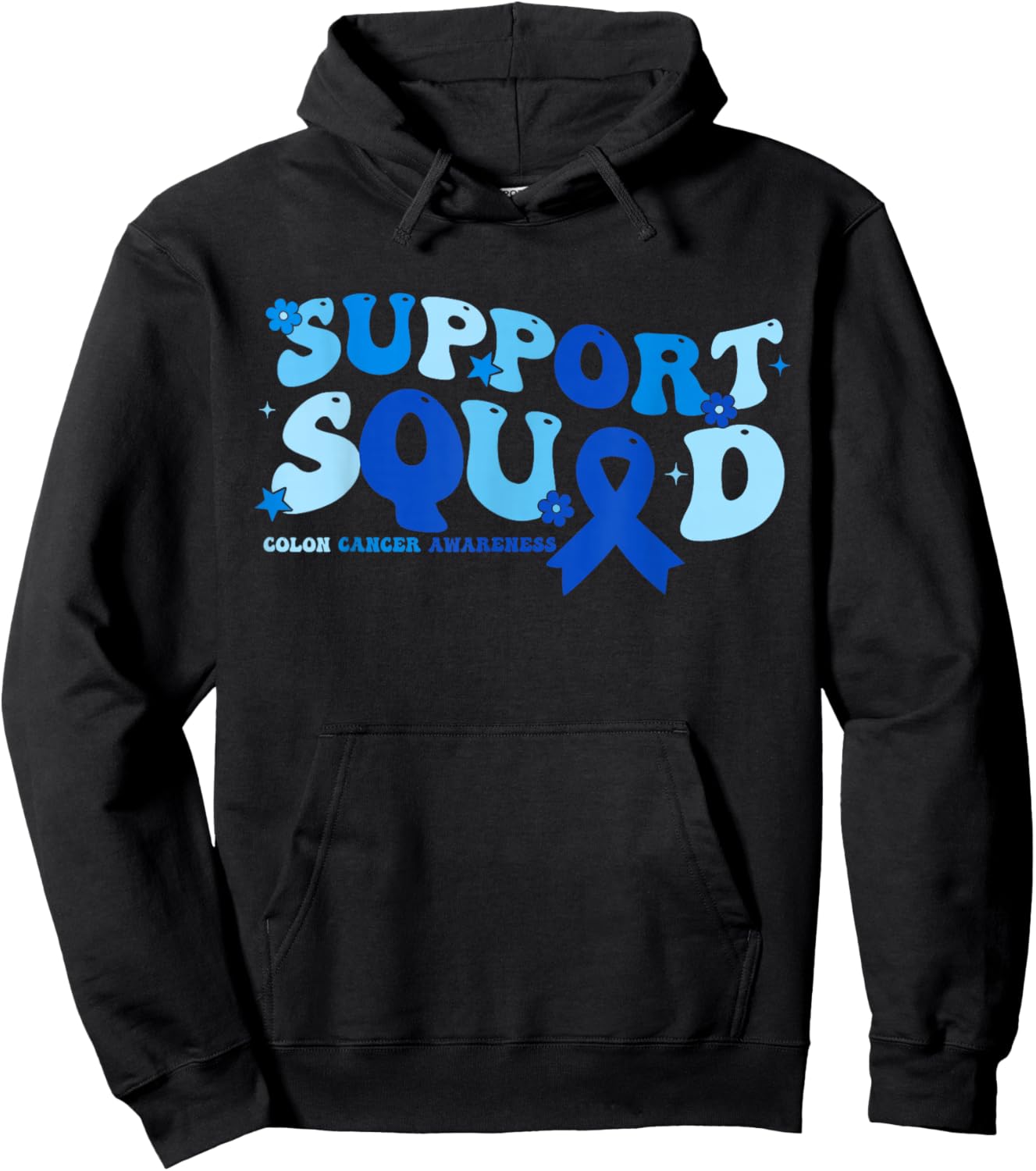Colon Cancer Awareness Month Support Squad Blue Ribbon Hoodie - Hoodie | Black
