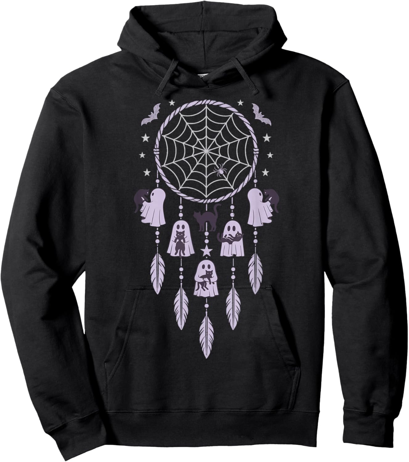 Ghosts Holding Black Cats Halloween Purple Dreamcatcher Hoodie - Hoodie | Black