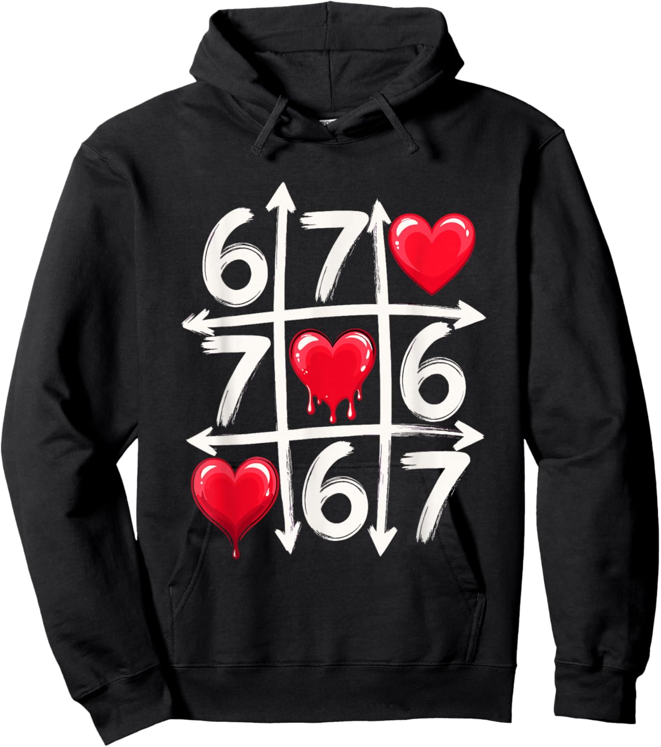 67 Six Seven Tic Tac Toe Hearts Valentines Day Meme Hoodie - Hoodie | Black