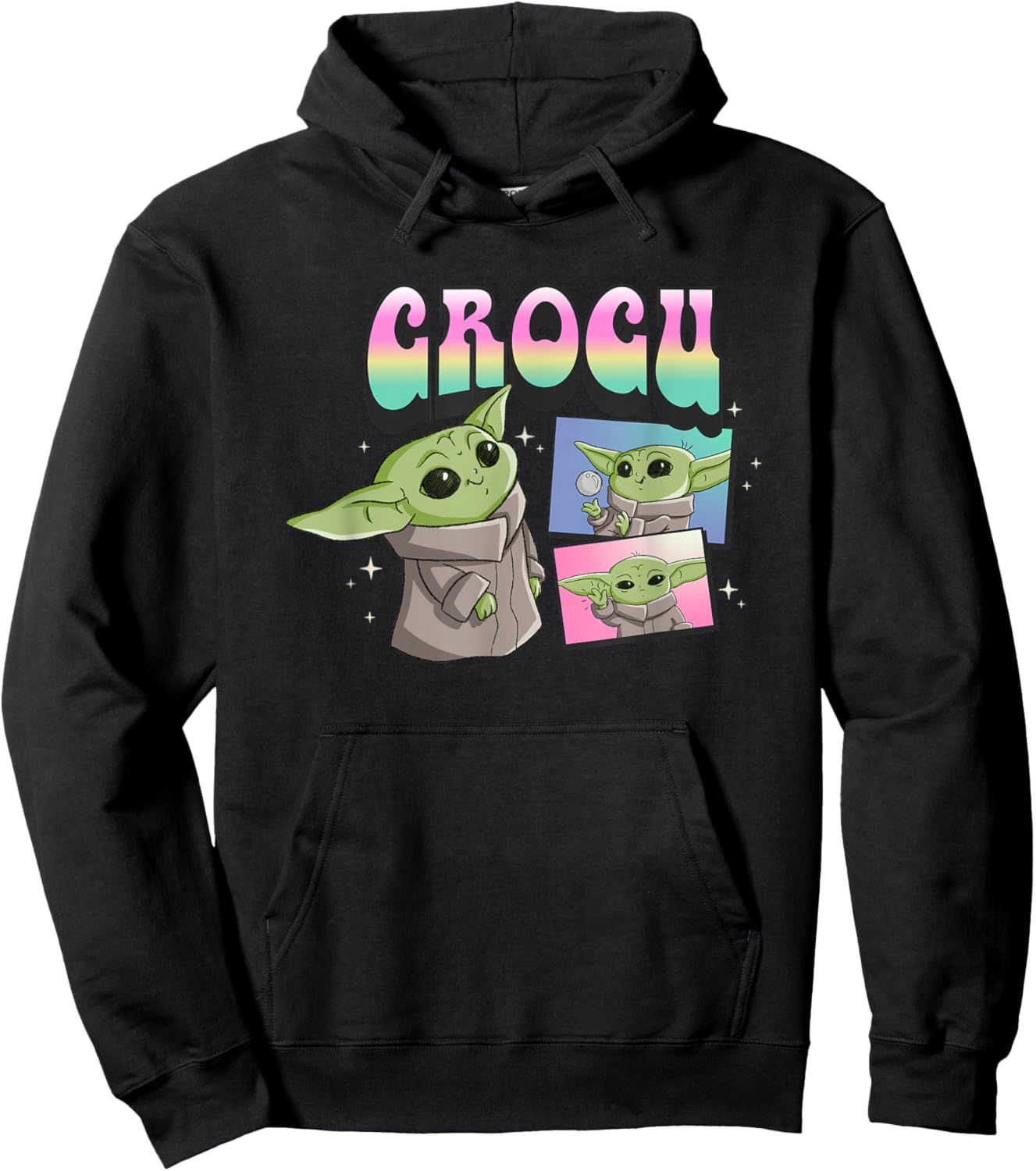 Star Wars The Mandalorian Grogu Retro Pastel Panel Hoodie - Hoodie | Black