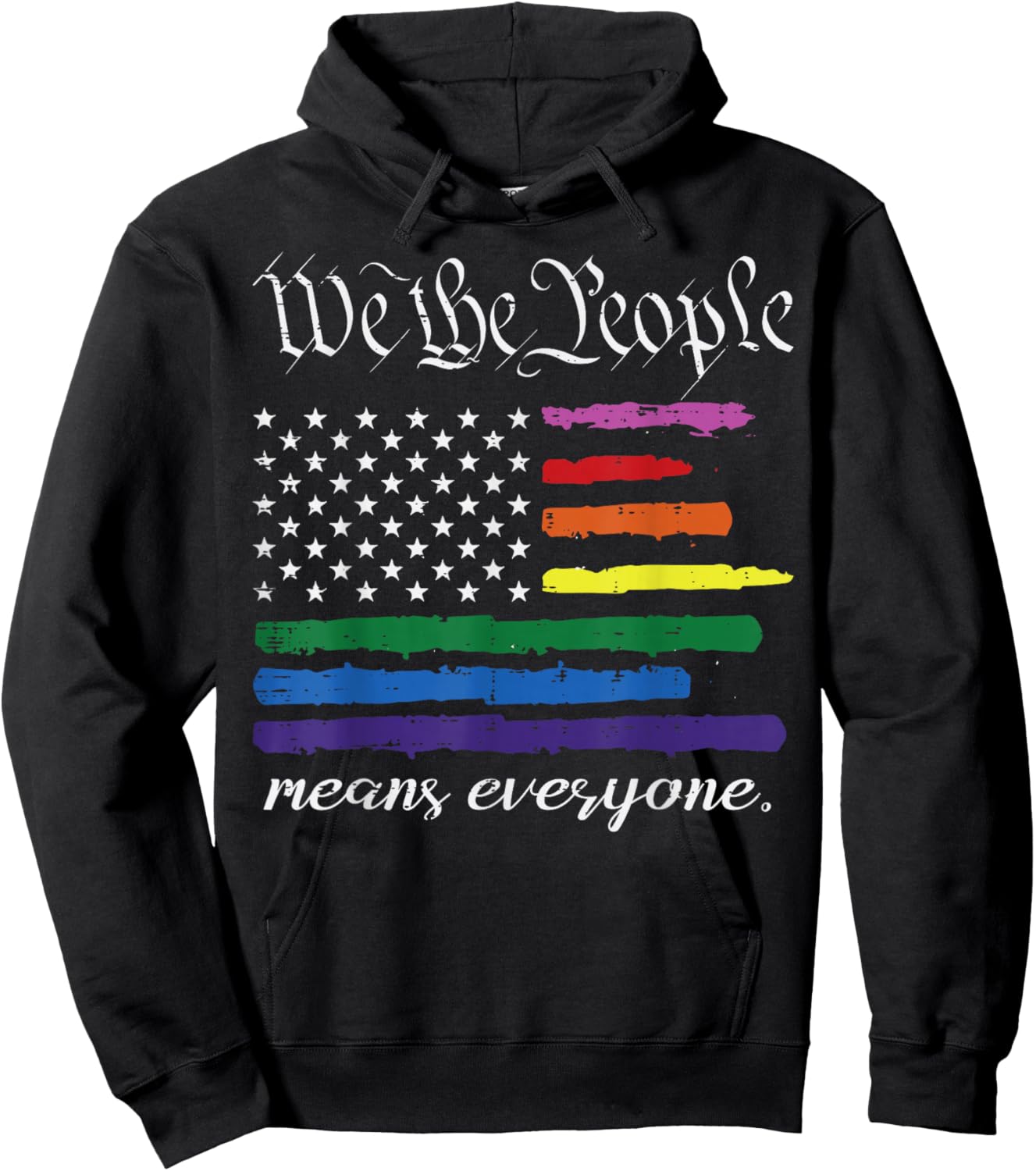 Rainbow US Flag We The People Everyone LGBTQ Gay Pride Men Hoodie - Hoodie | Black
