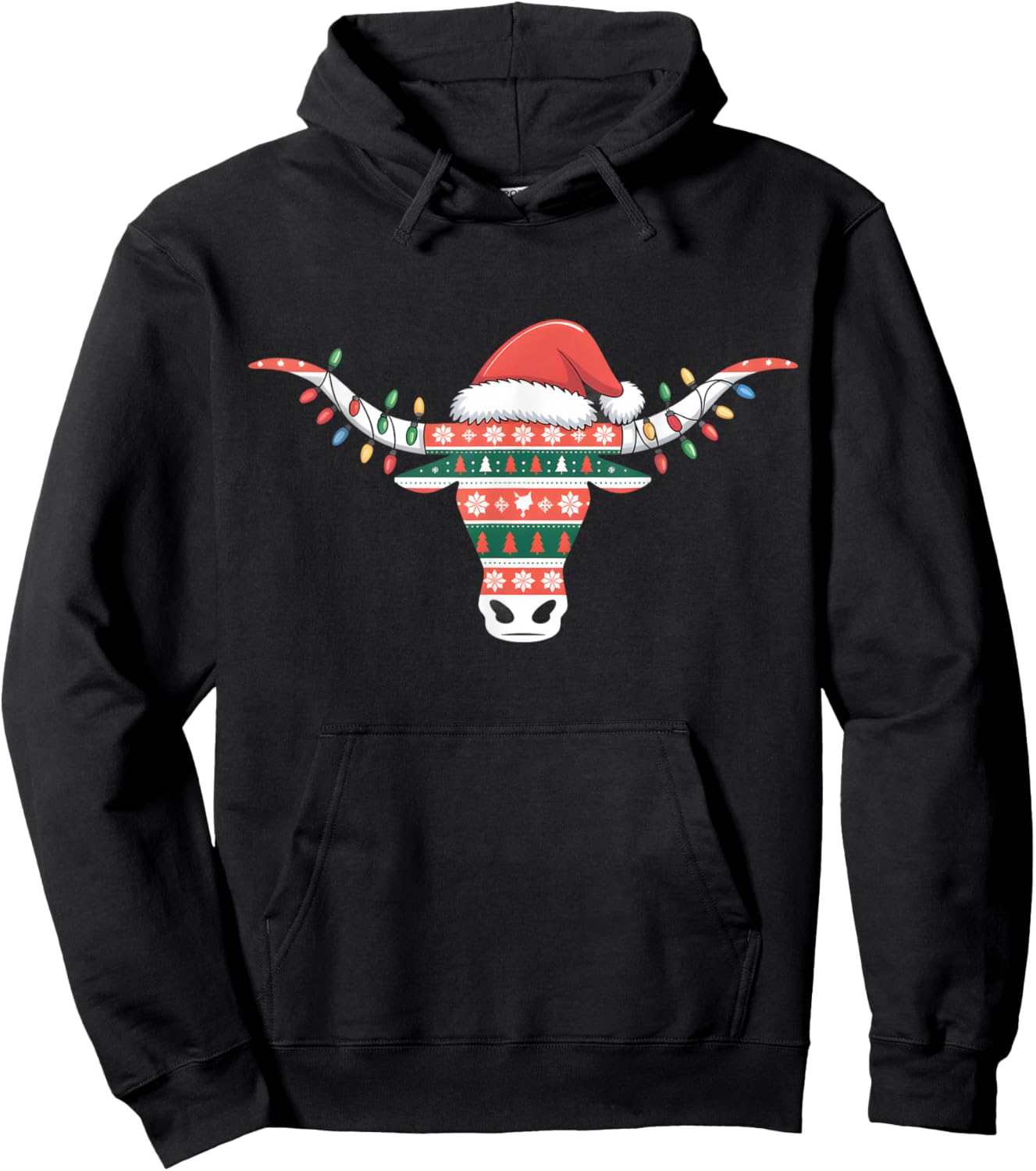 White Longhorn Ugly Christmas Sweater Santa hat Horn Antlers Hoodie - Hoodie | Black