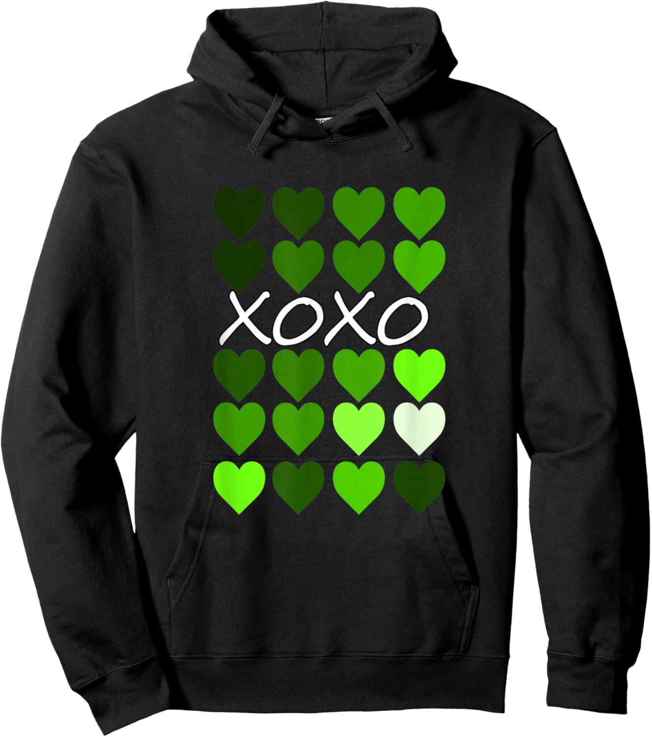 Green Color XO-Hearts Green Graphic Hoodie - Hoodie | Black